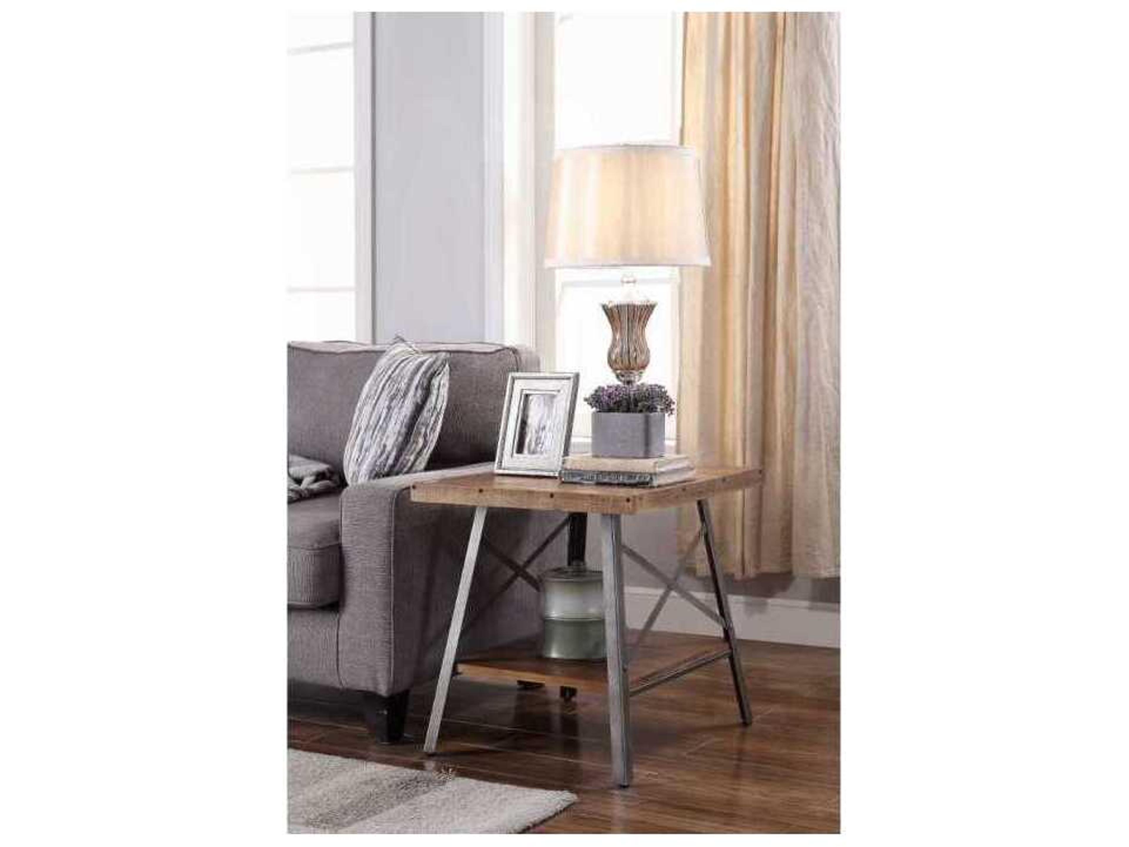 Acme Furniture Ikram Square Wood Weathered Oak Sandy Black End Table