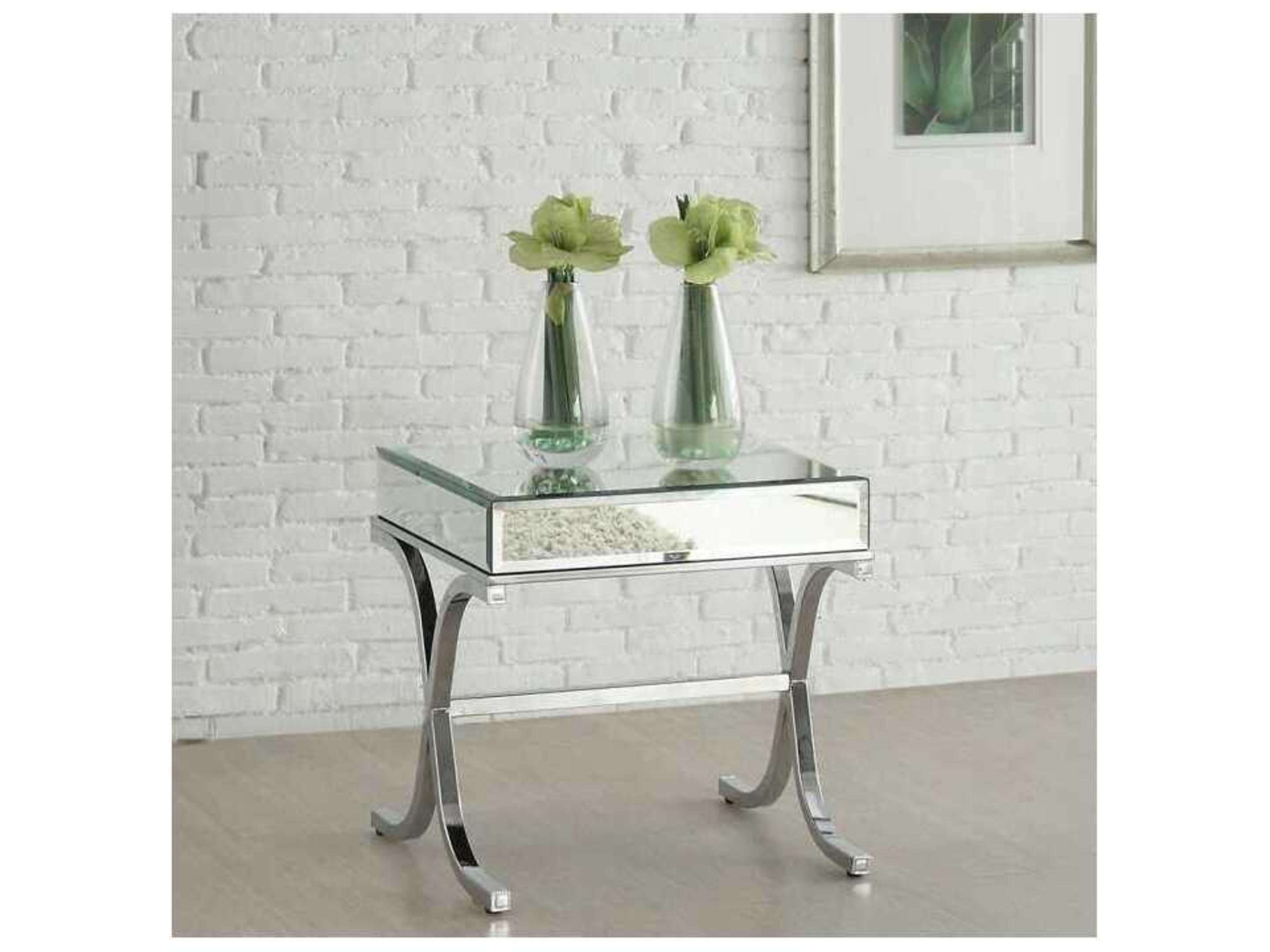 Acme Furniture Square Mirrored Chrome End Table