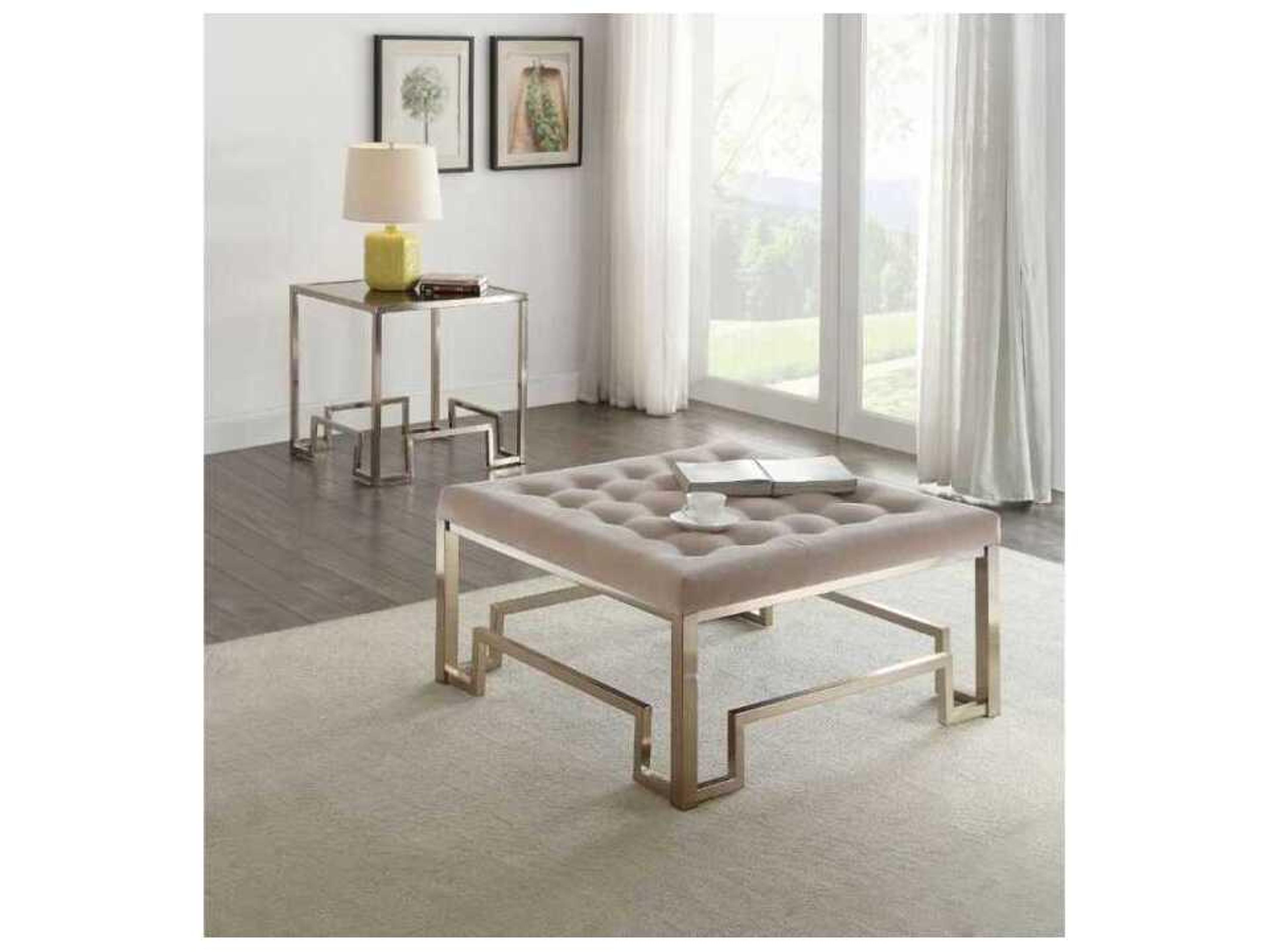 Acme Furniture Fabric Champagne Upholstered Ottoman