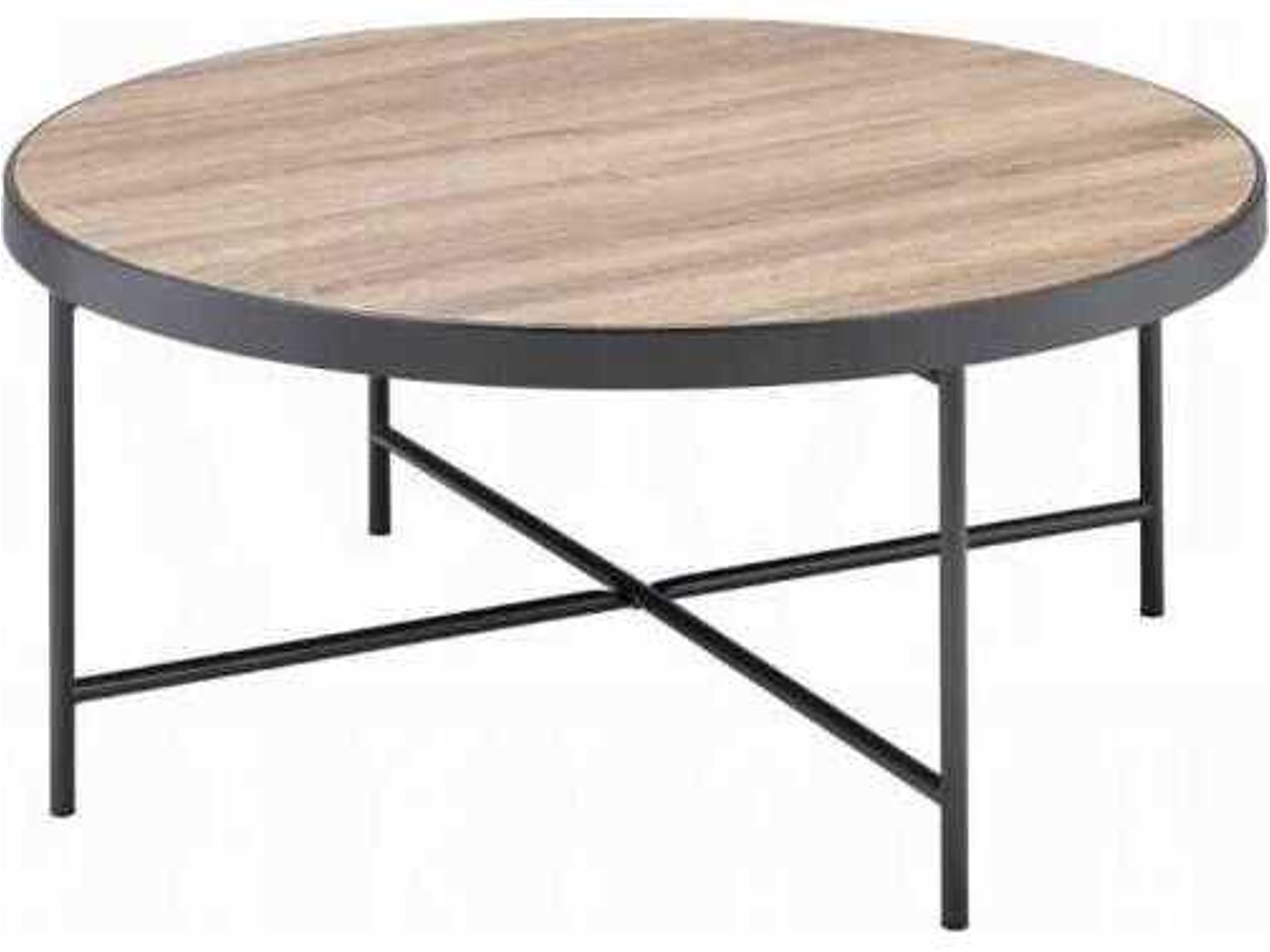 Bage Round Wood Weathered Gray Oak Metal Coffee Table