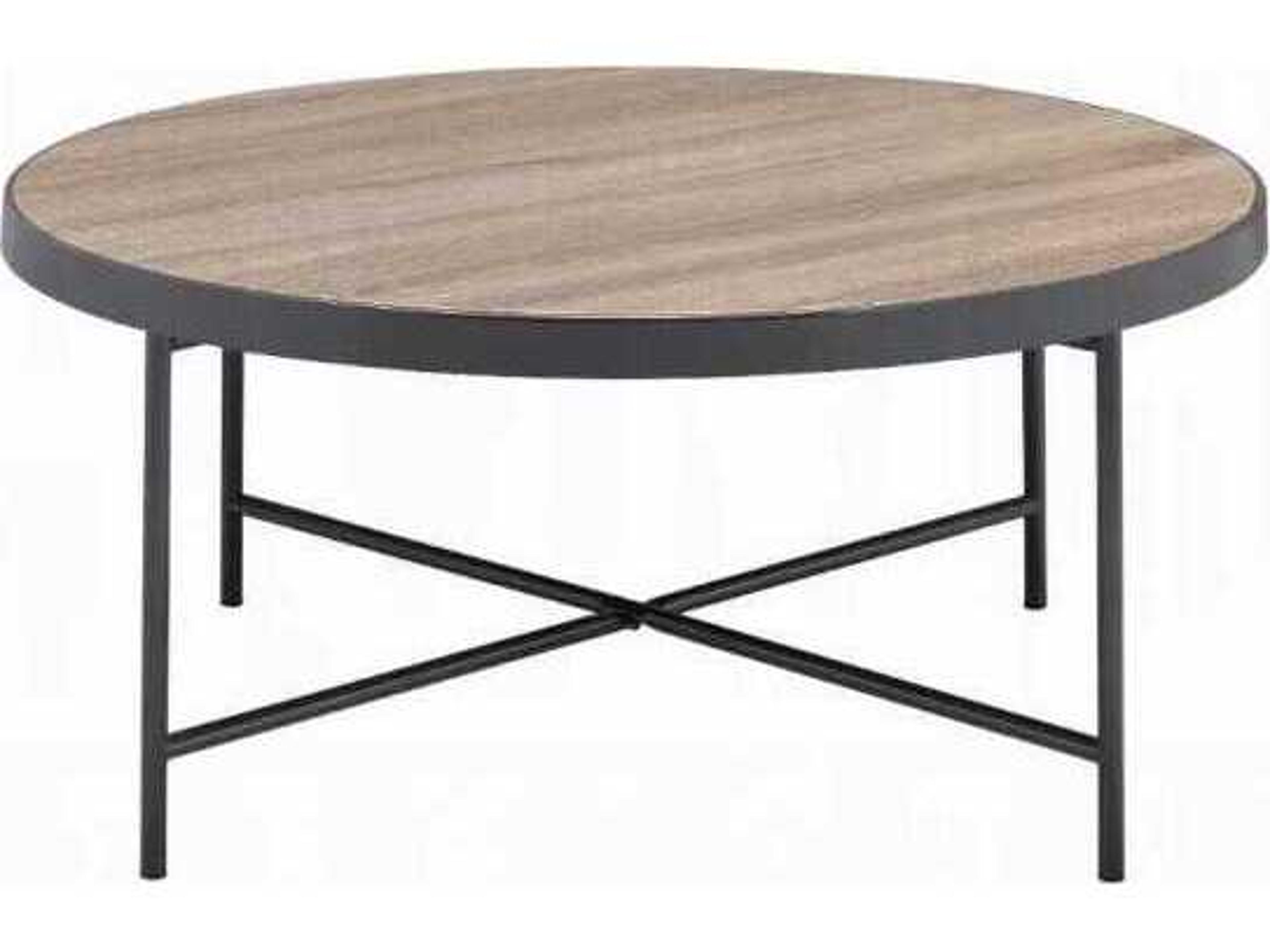 Acme Furniture Bage Round Wood Weathered Gray Oak Metal Coffee Table