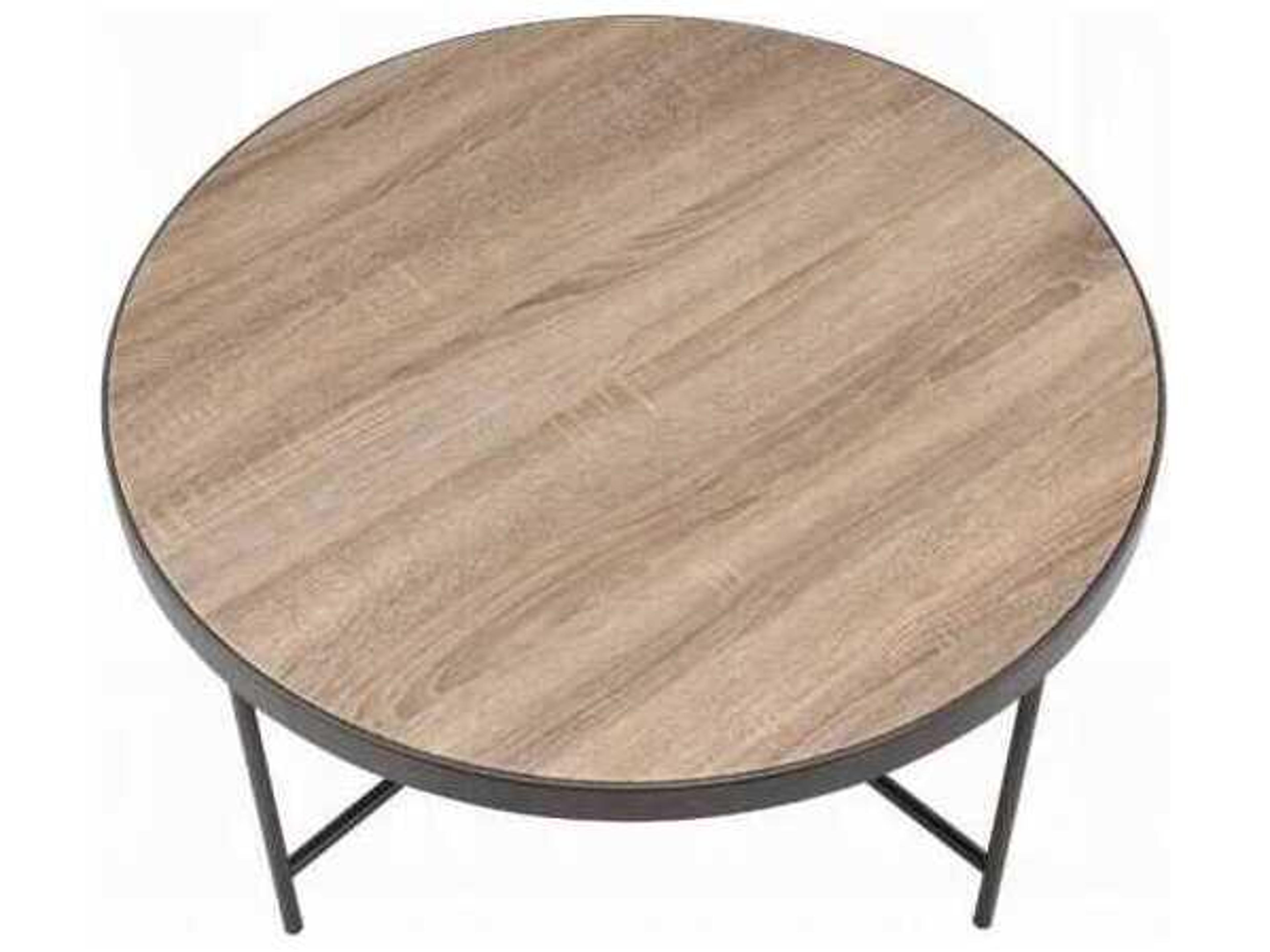 Acme Furniture Bage Round Wood Weathered Gray Oak Metal Coffee Table
