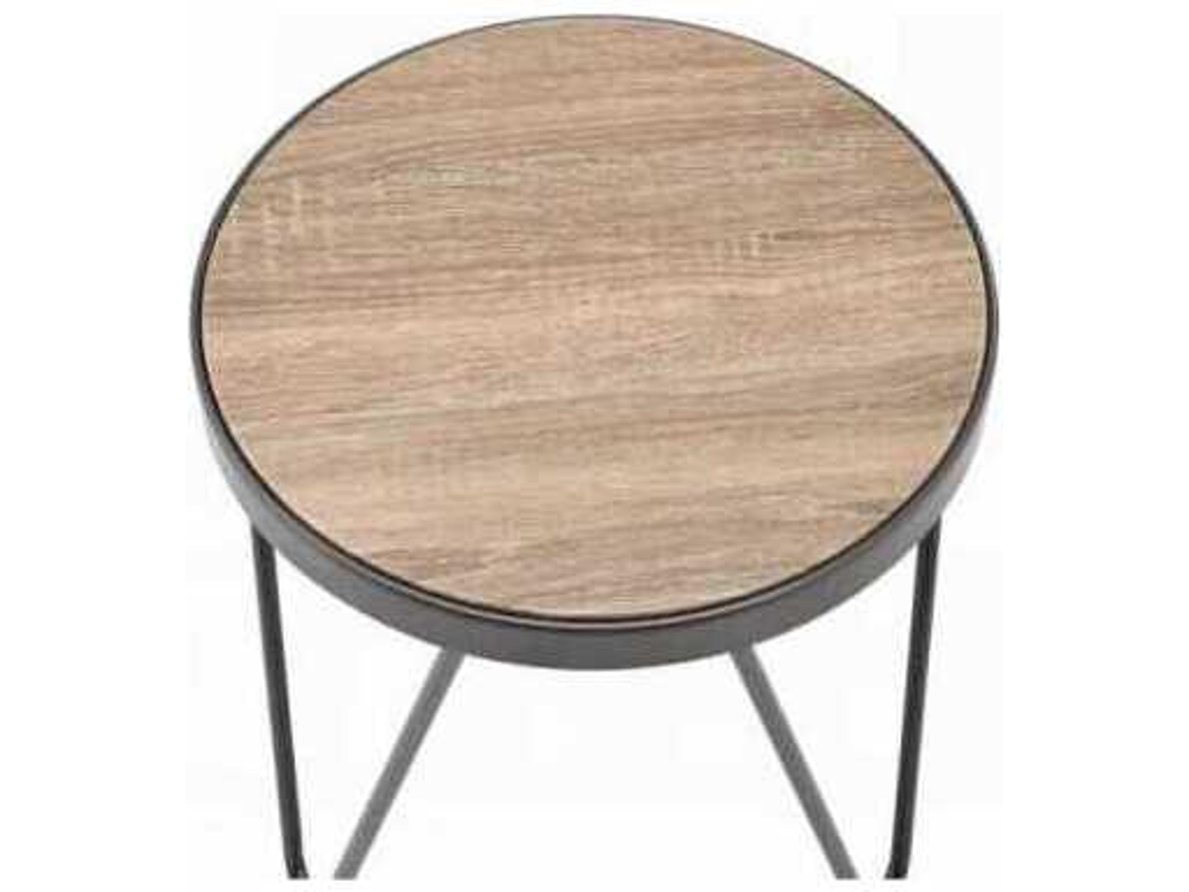 Acme Furniture Bage Round Wood Weathered Gray Oak Metal End Table