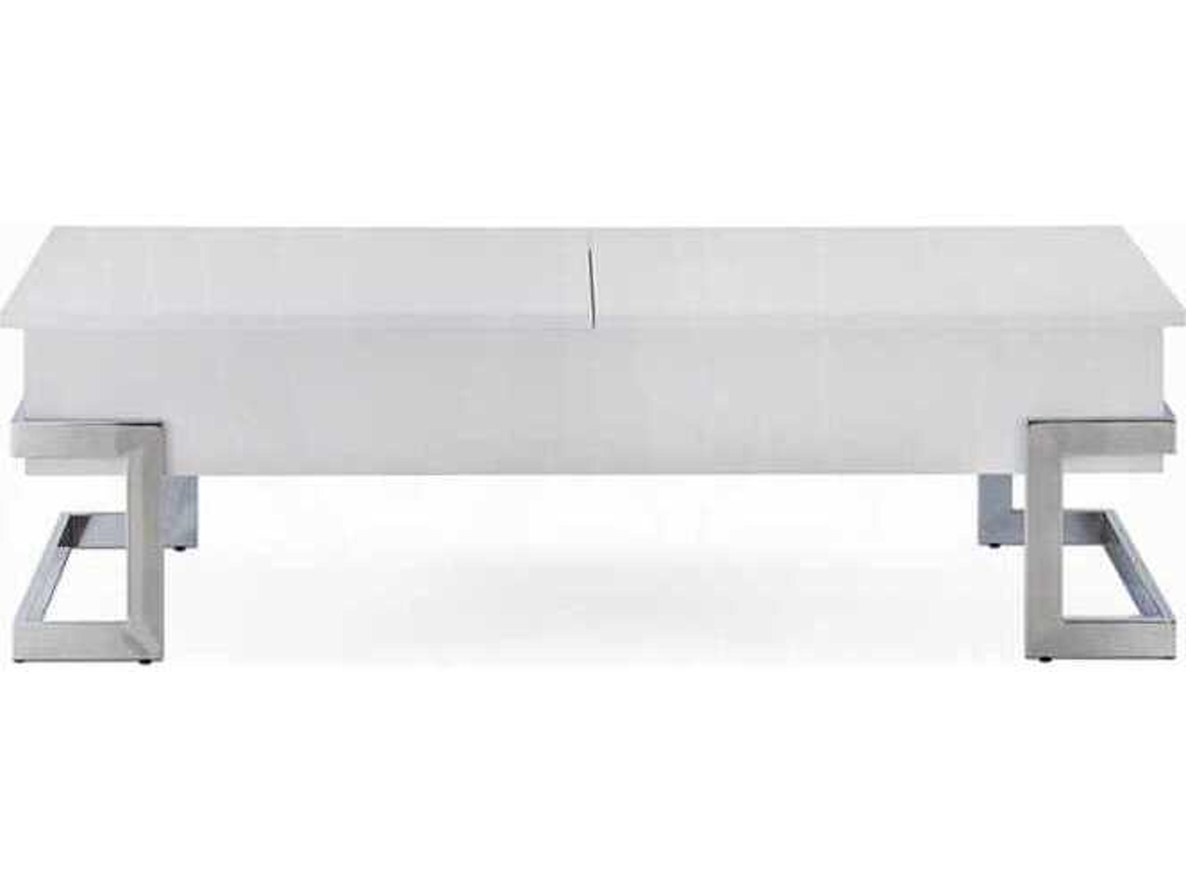 Acme Furniture Calnan Rectangular Wood White High Gloss Chrome Coffee Table