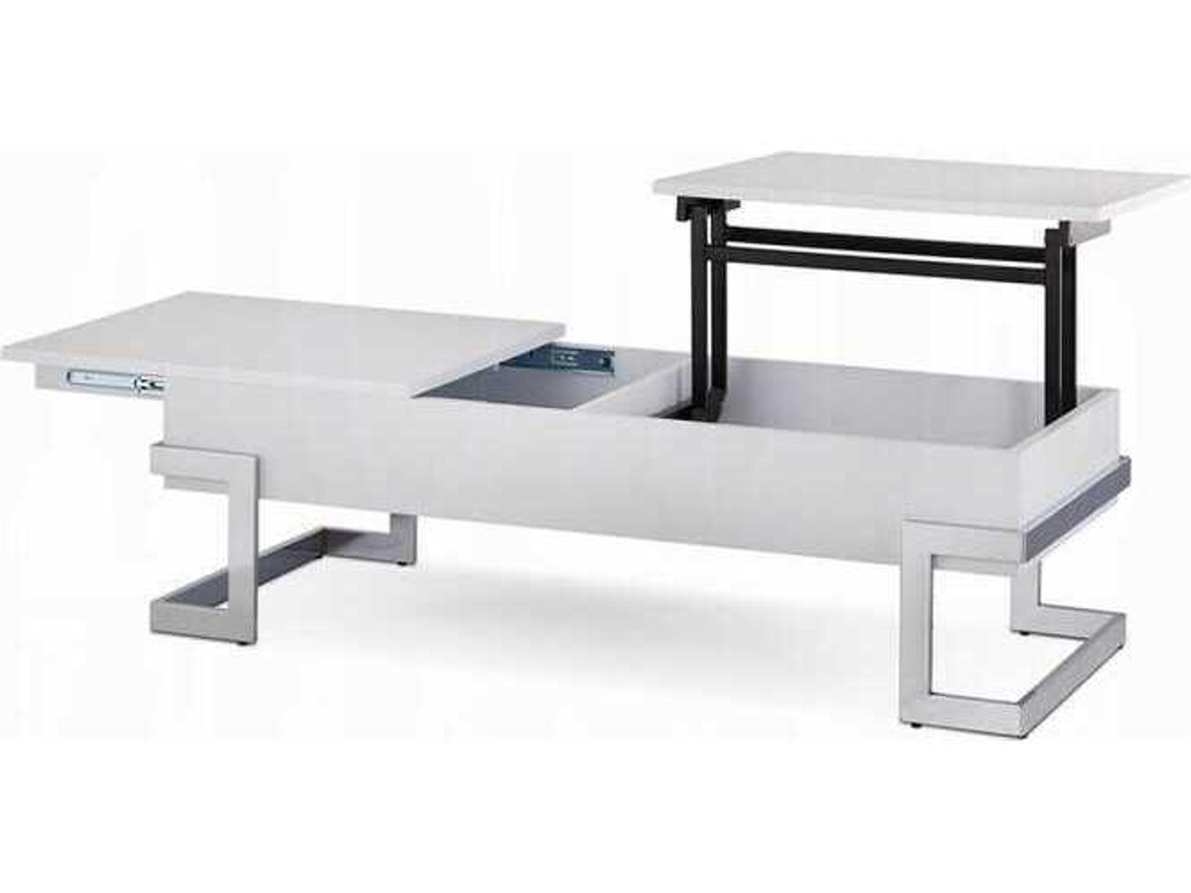 Acme Furniture Calnan Rectangular Wood White High Gloss Chrome Coffee Table