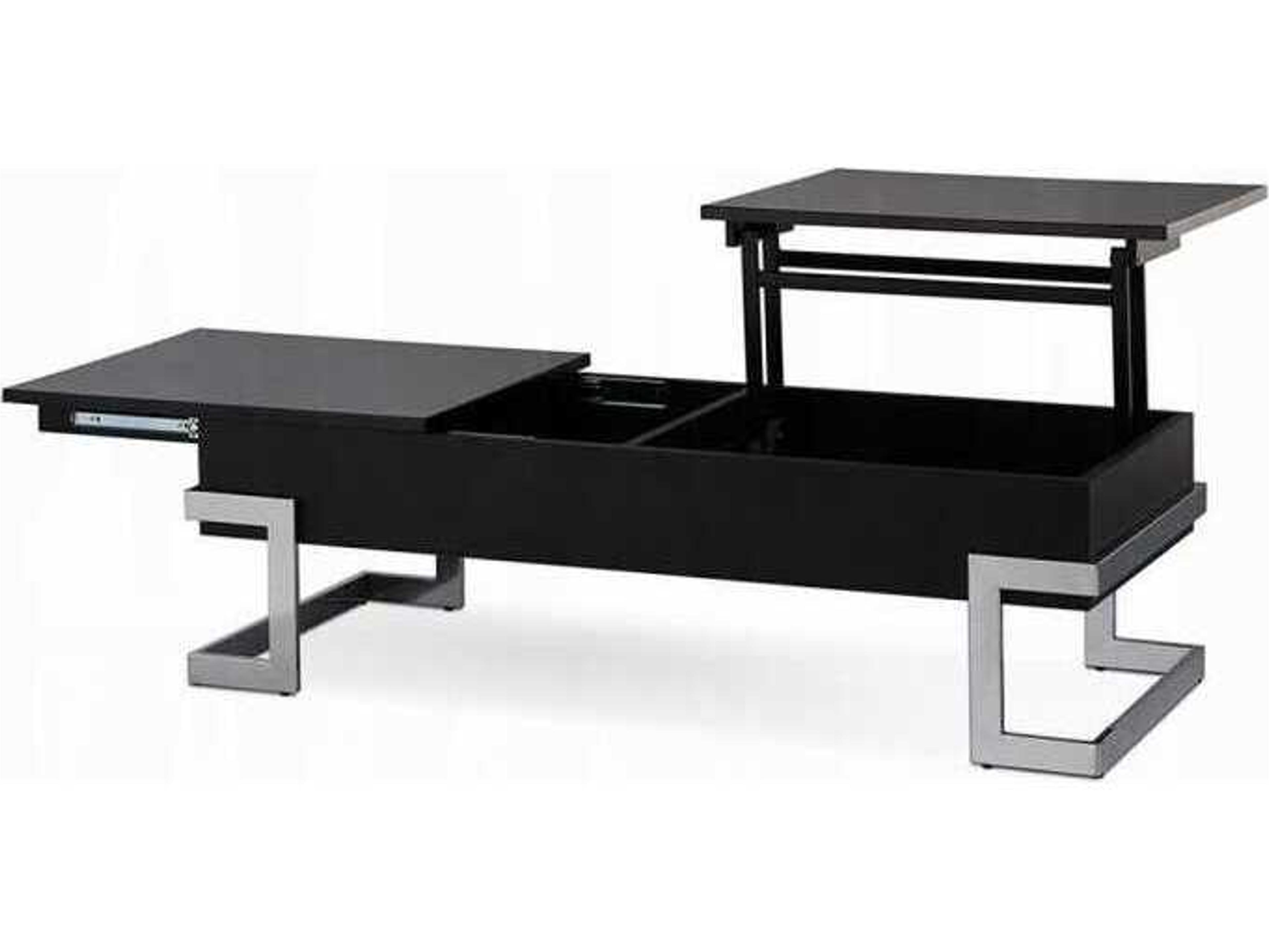 Acme Furniture Calnan Rectangular Wood Black High Gloss Chrome Coffee Table