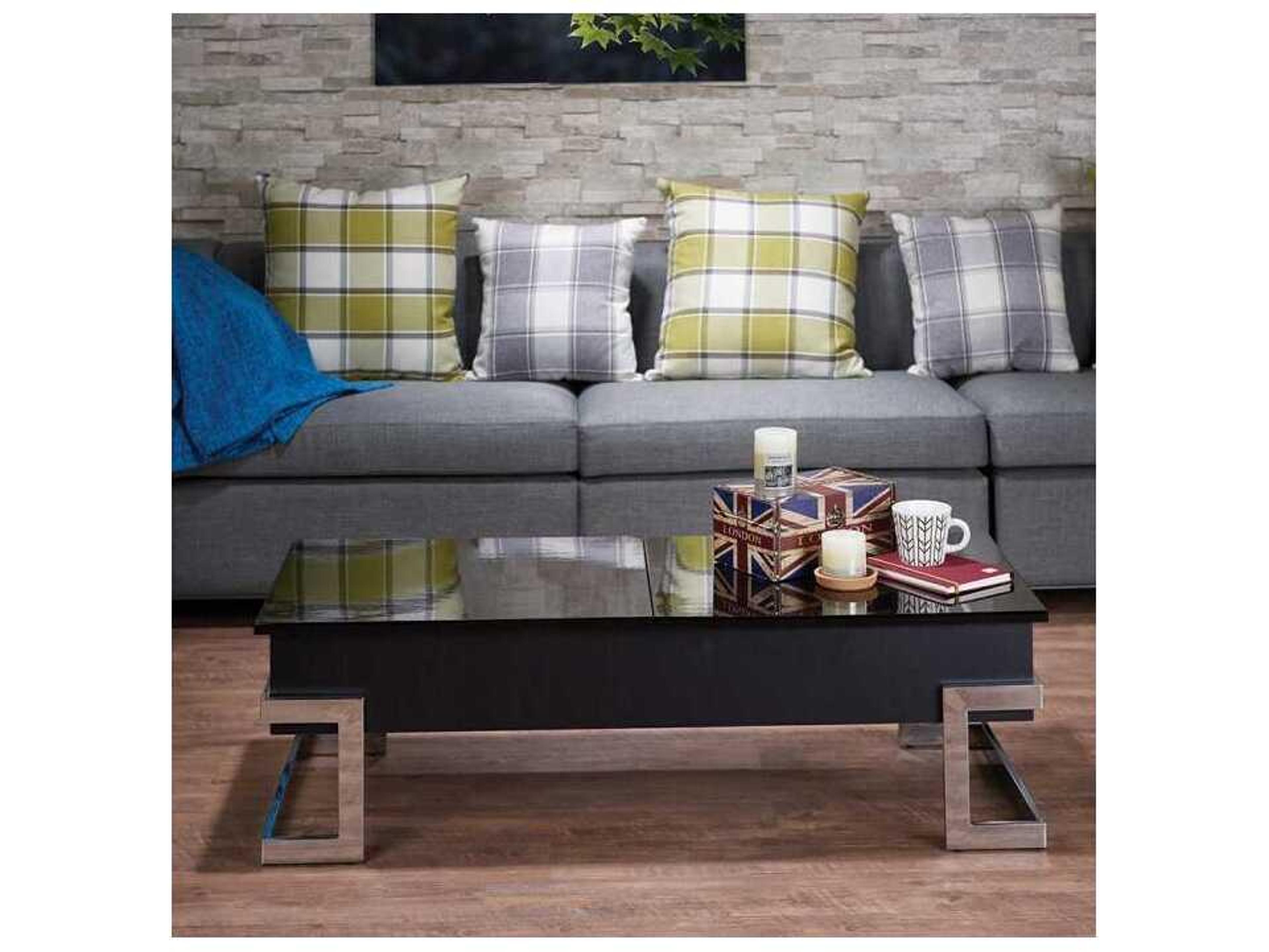 Acme Furniture Calnan Rectangular Wood Black High Gloss Chrome Coffee Table