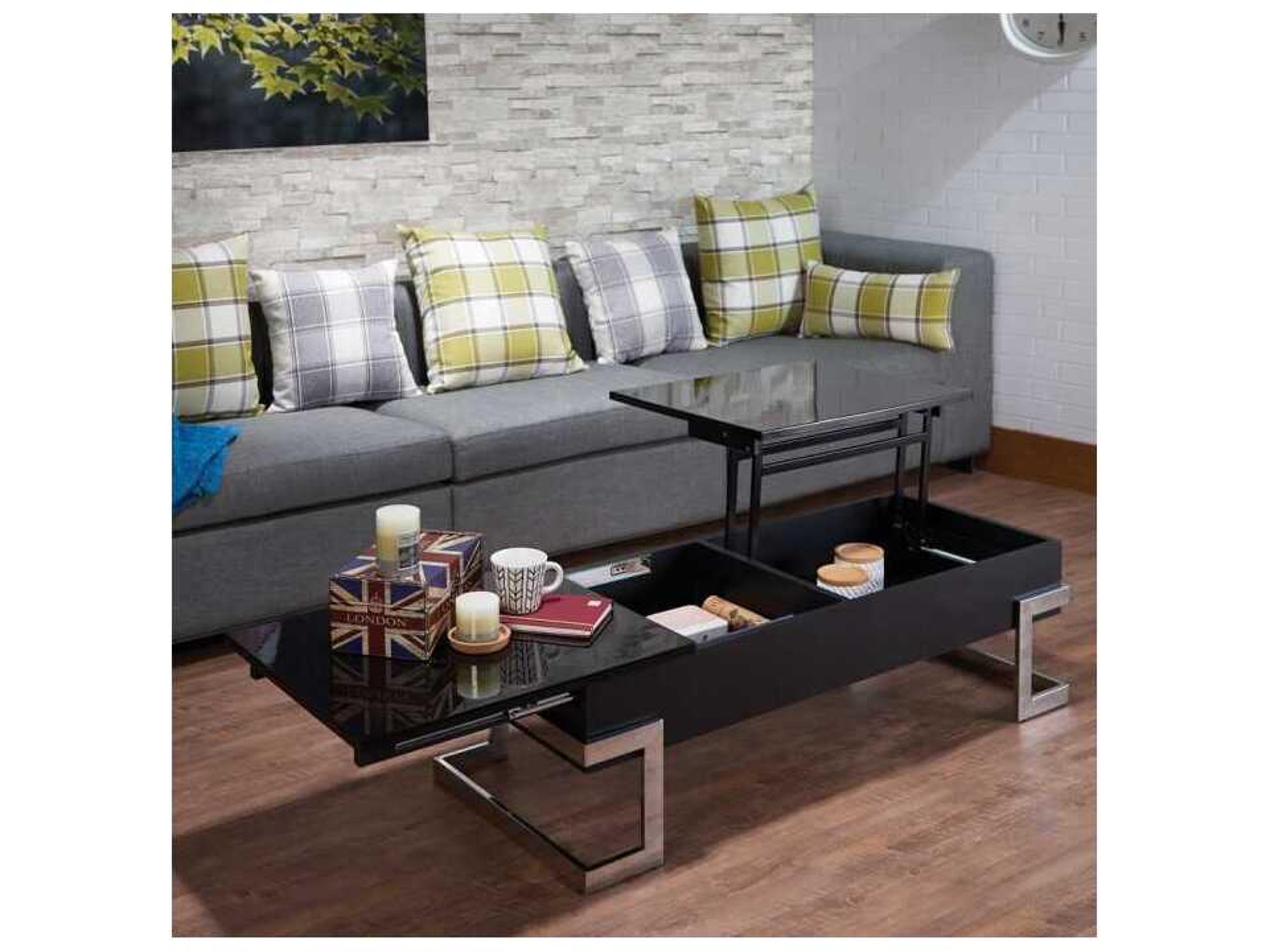 Acme Furniture Calnan Rectangular Wood Black High Gloss Chrome Coffee Table
