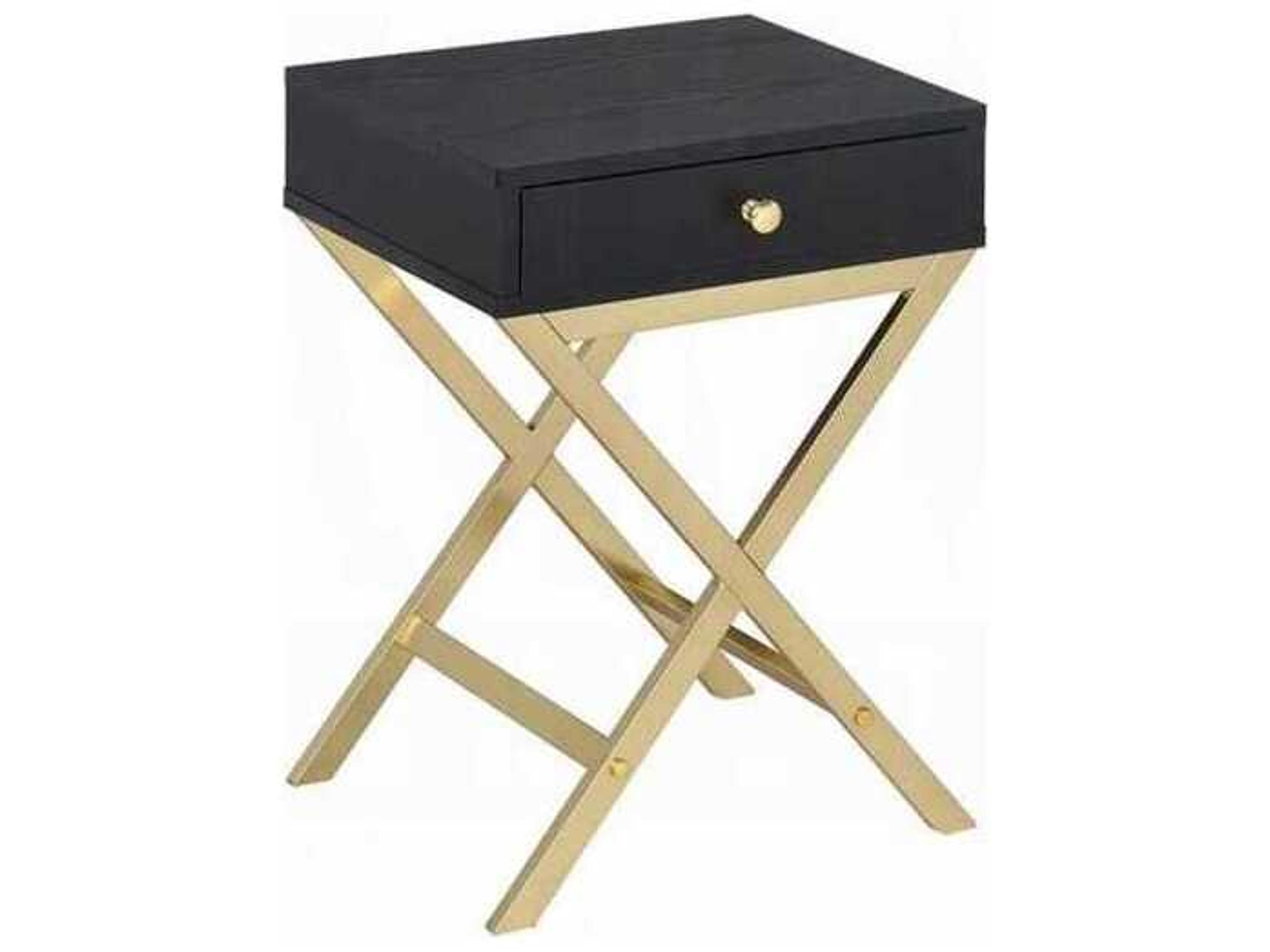 Coleen Rectangular Wood Black Brass End Table