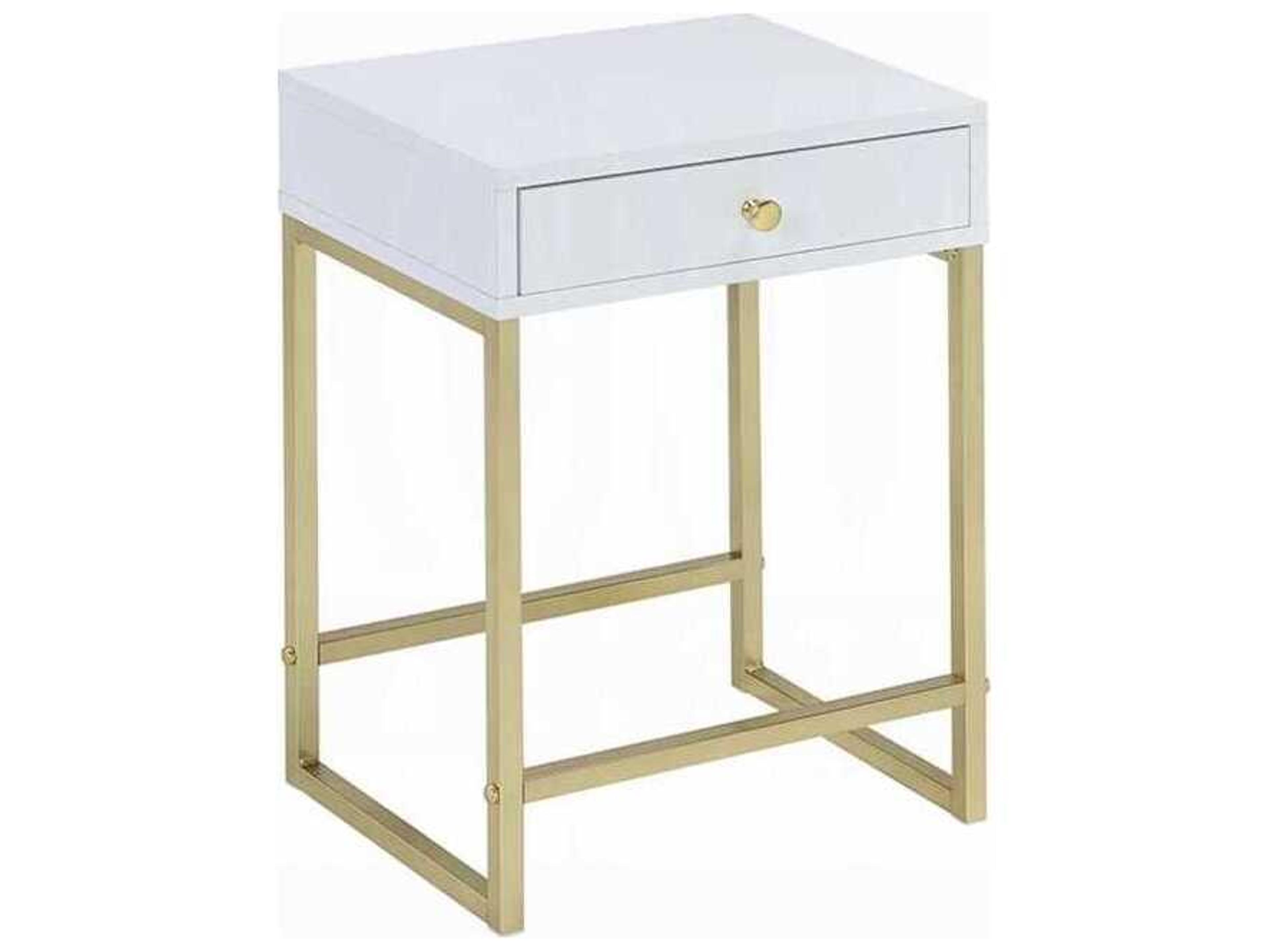 Coleen Rectangular Wood White Brass End Table