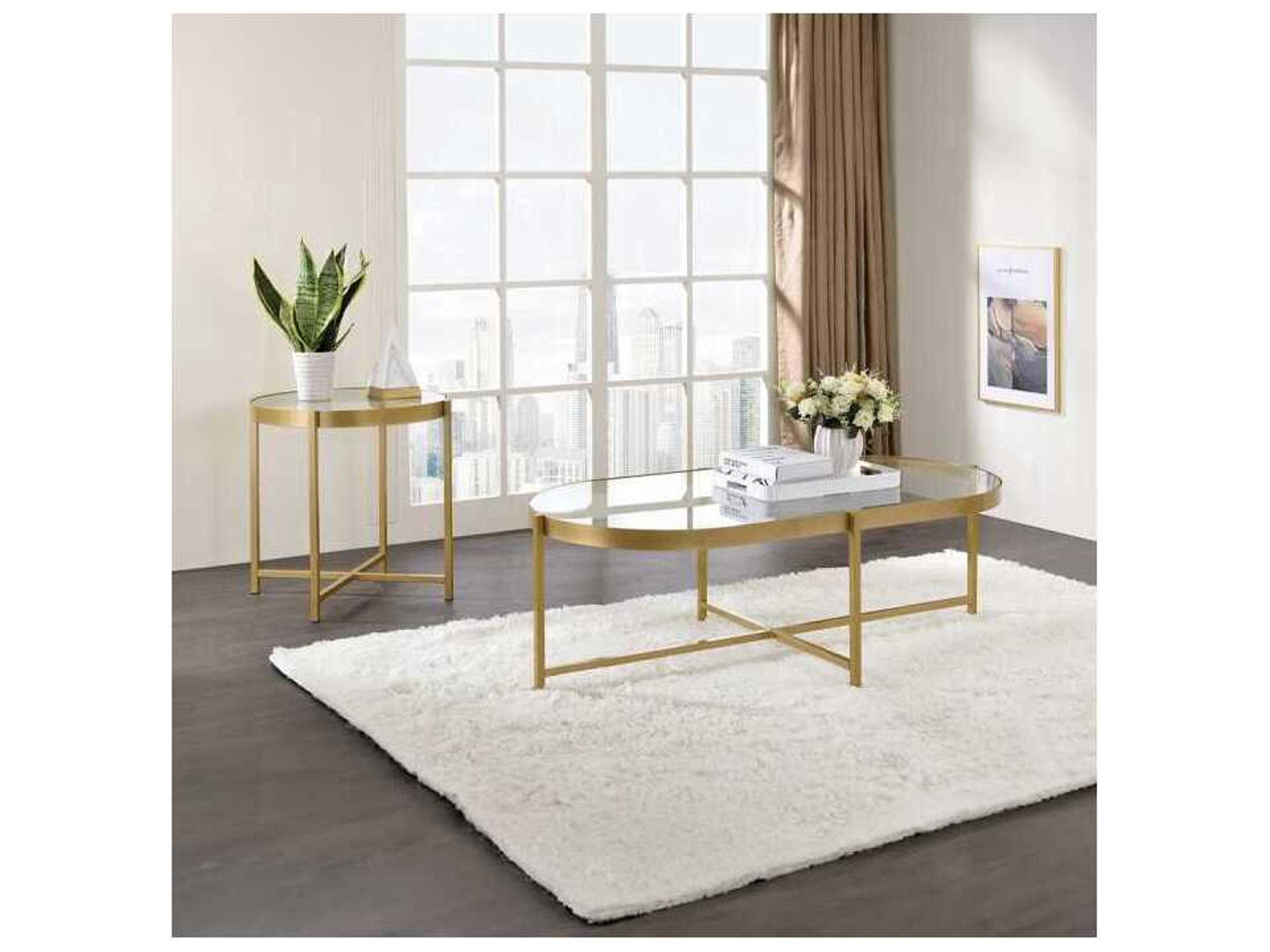 Acme Furniture Round Glass Gold End Table