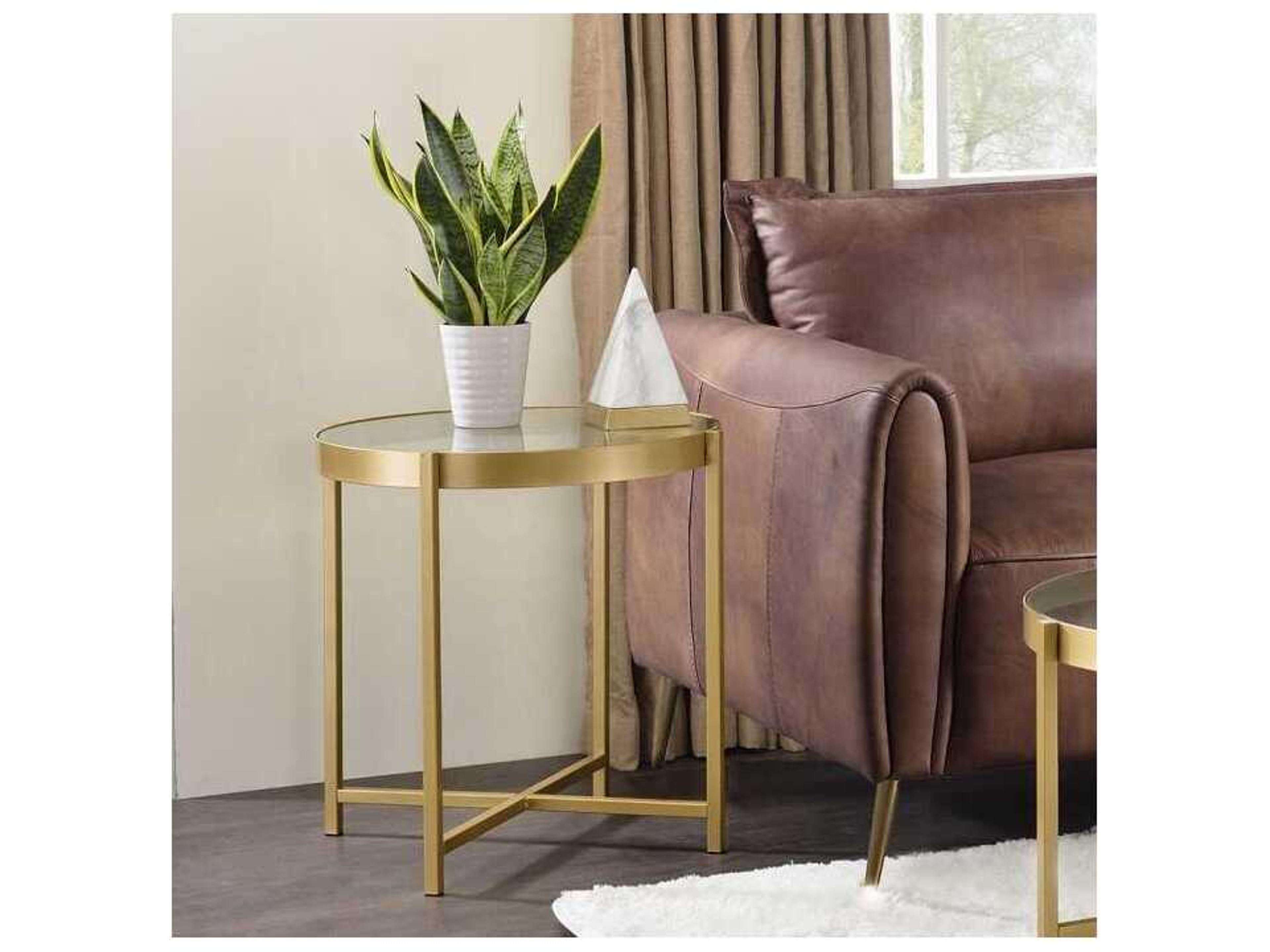 Acme Furniture Round Glass Gold End Table
