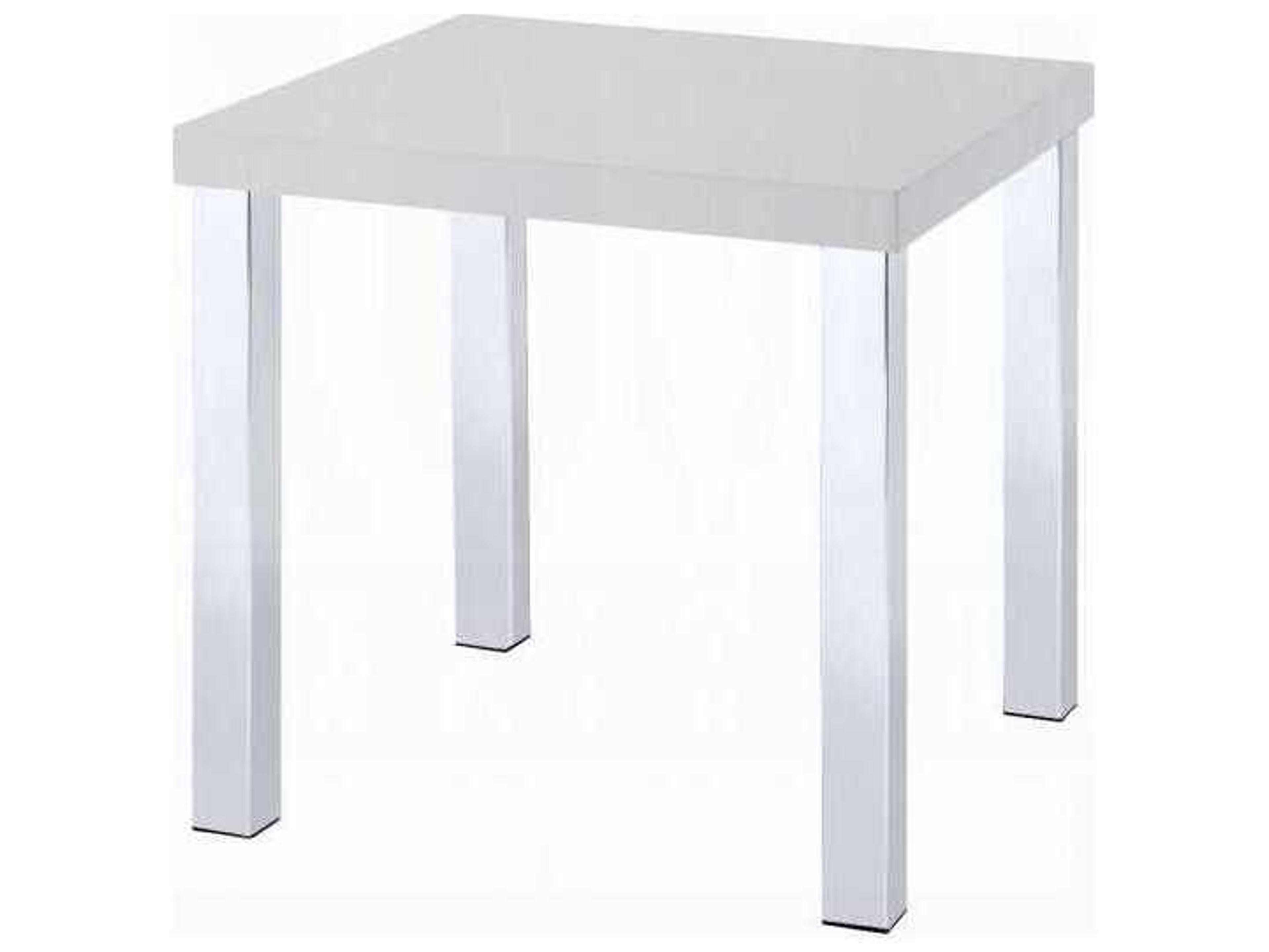 Harta Square Wood White High Gloss Chrome End Table