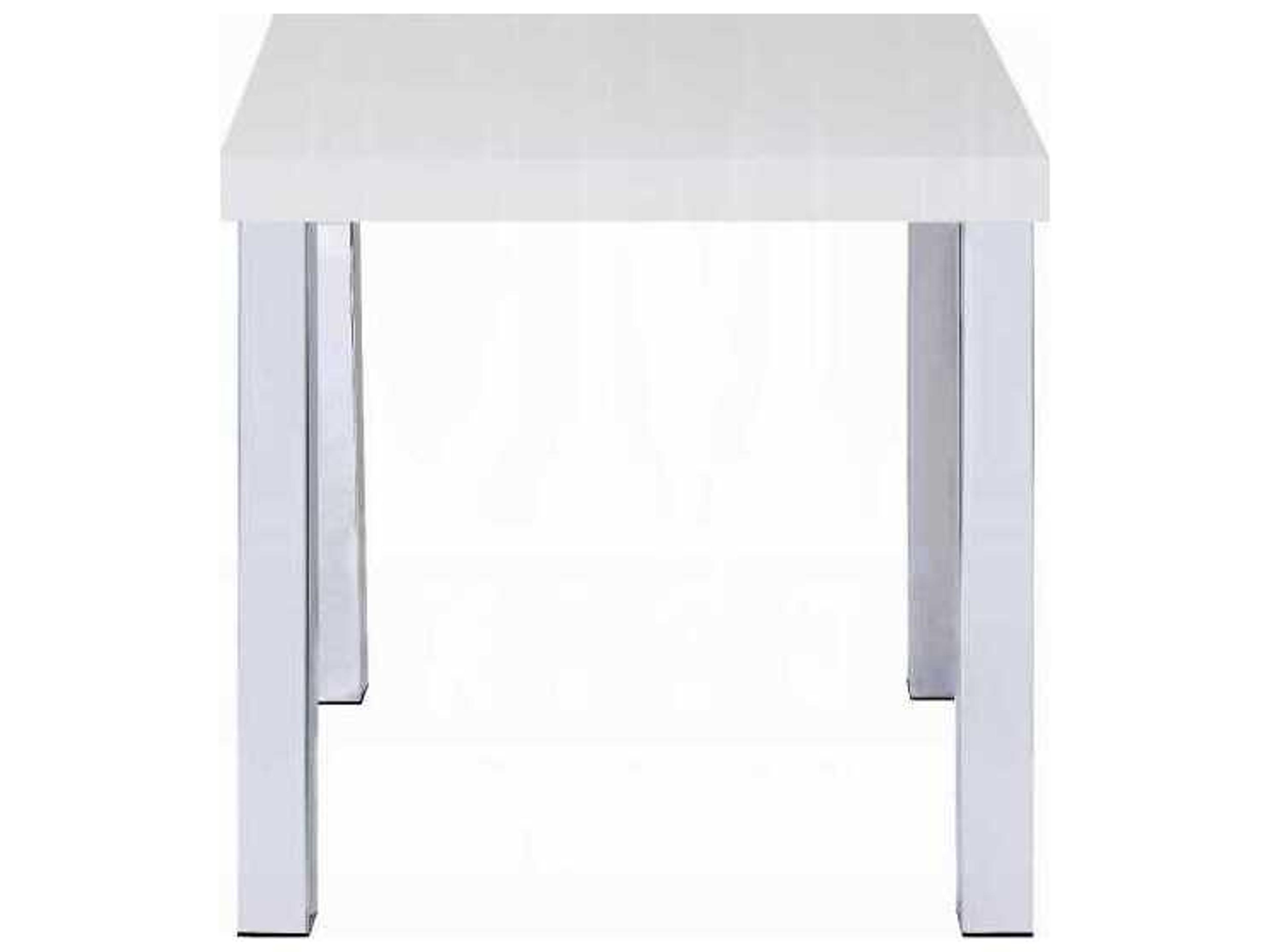 Acme Furniture Harta Square Wood White High Gloss Chrome End Table