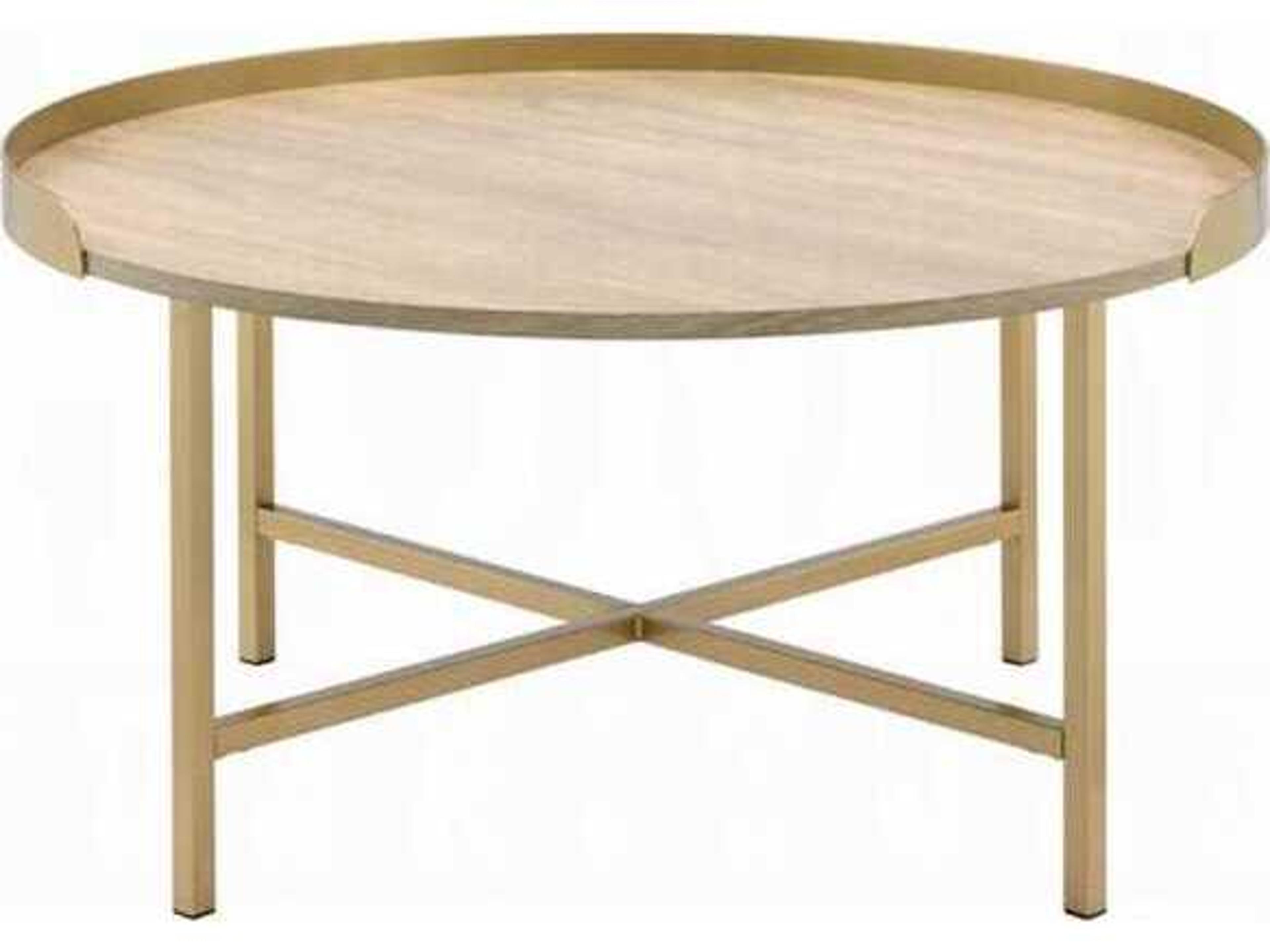 Acme Furniture Mithea Round Wood Oak Table Top Gold Coffee