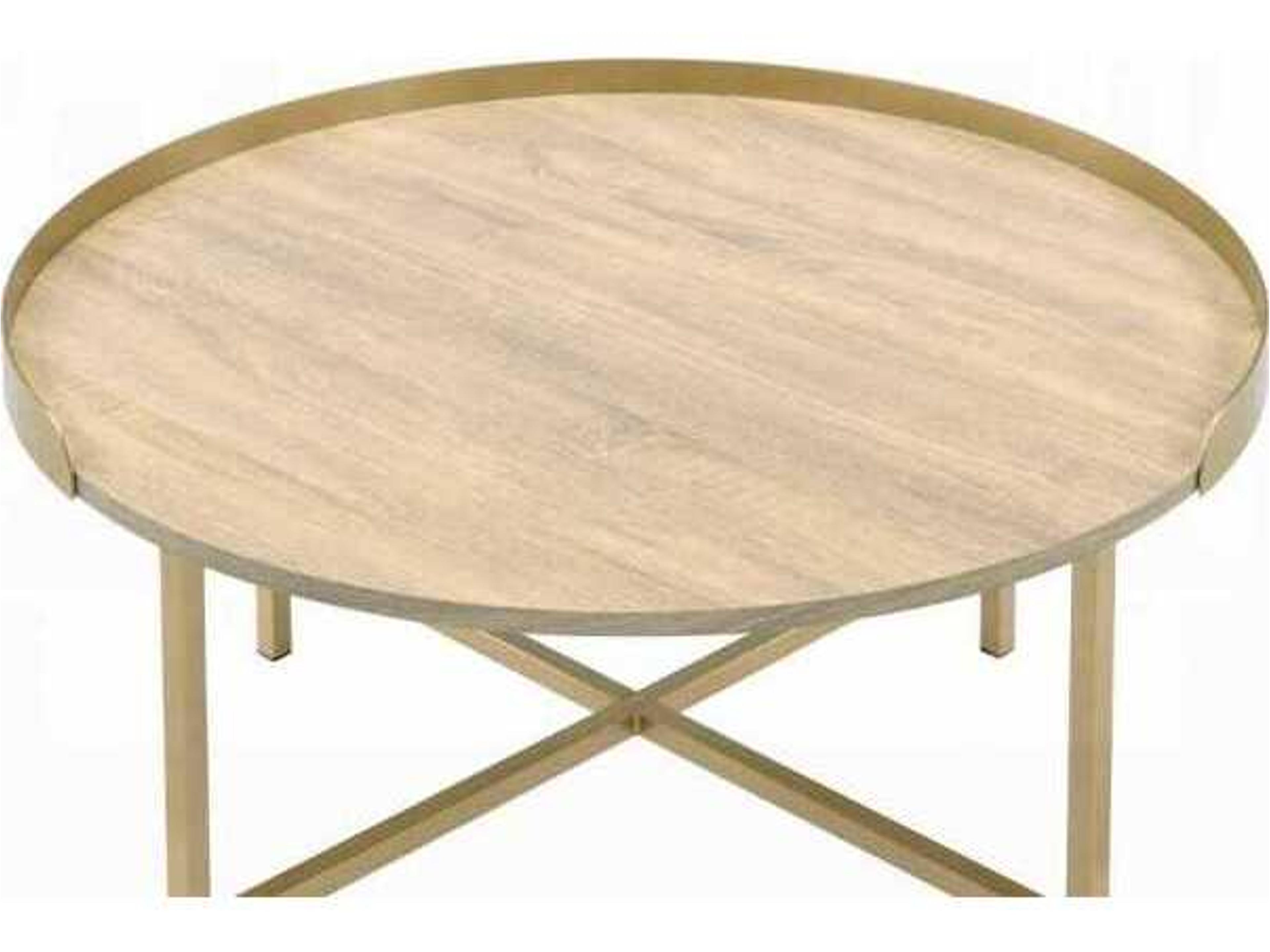 Acme Furniture Mithea Round Wood Oak Table Top Gold Coffee