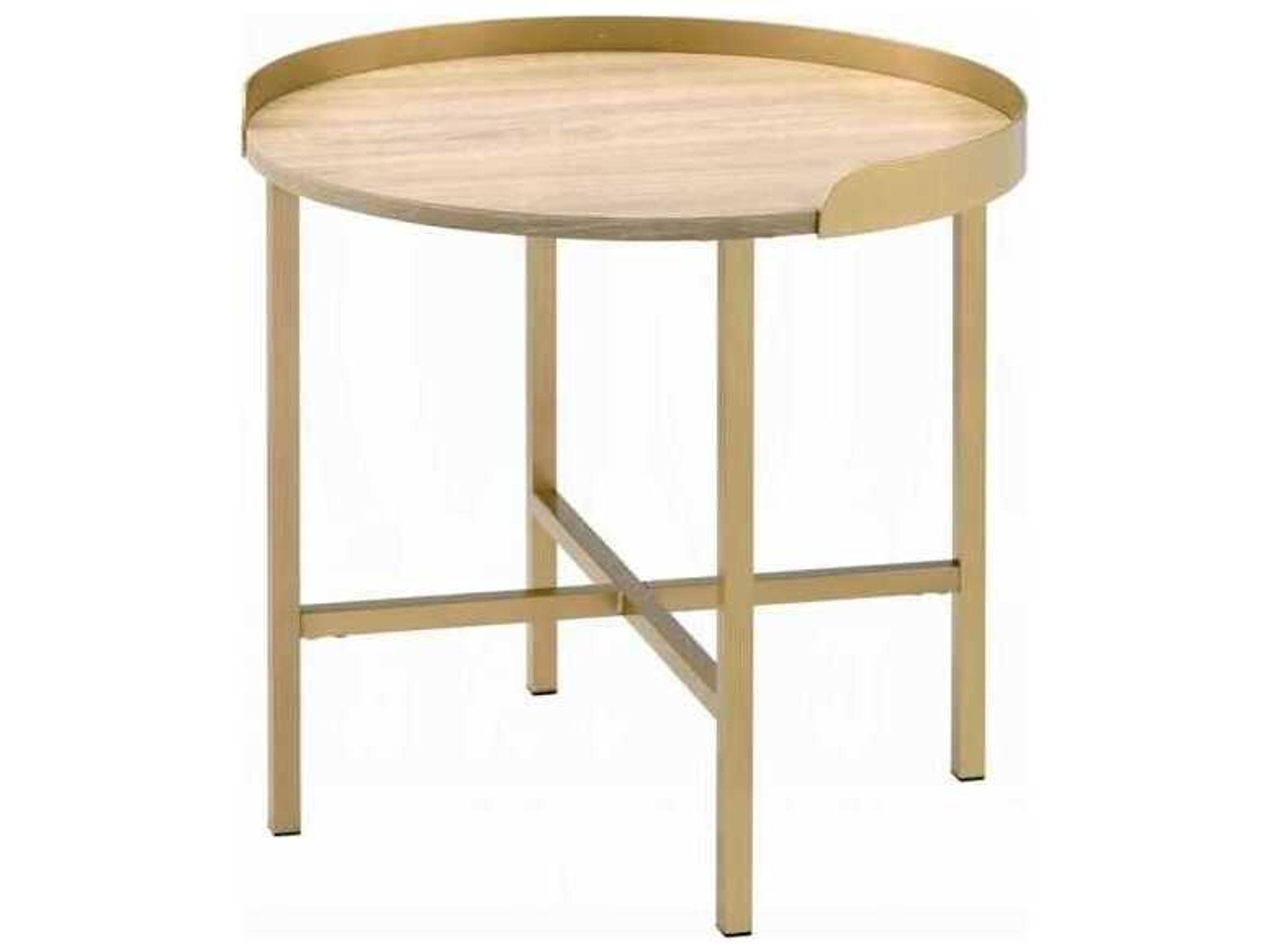 Mithea Round Wood Oak Table Top Gold End