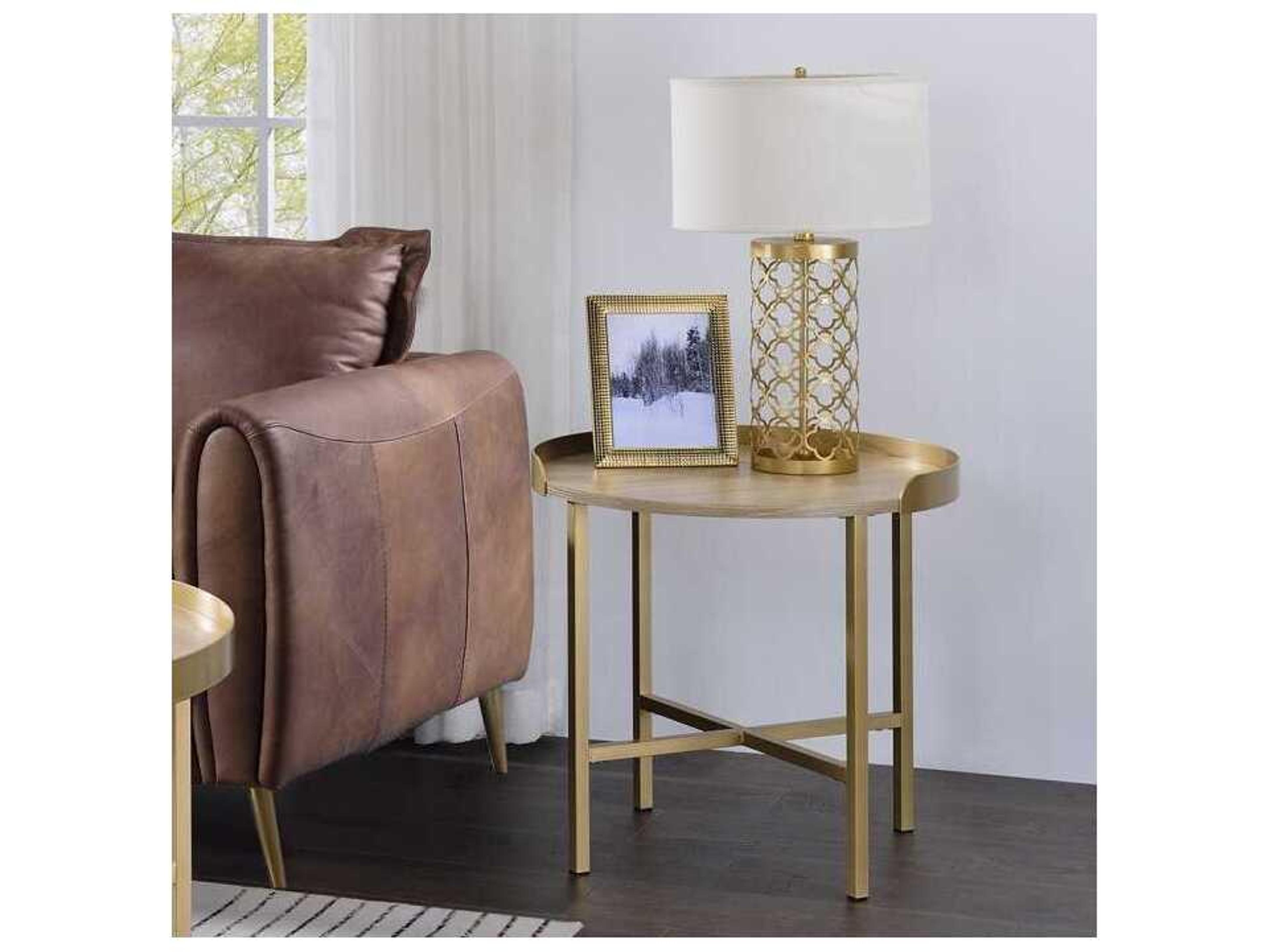 Acme Furniture Mithea Round Wood Oak Table Top Gold End