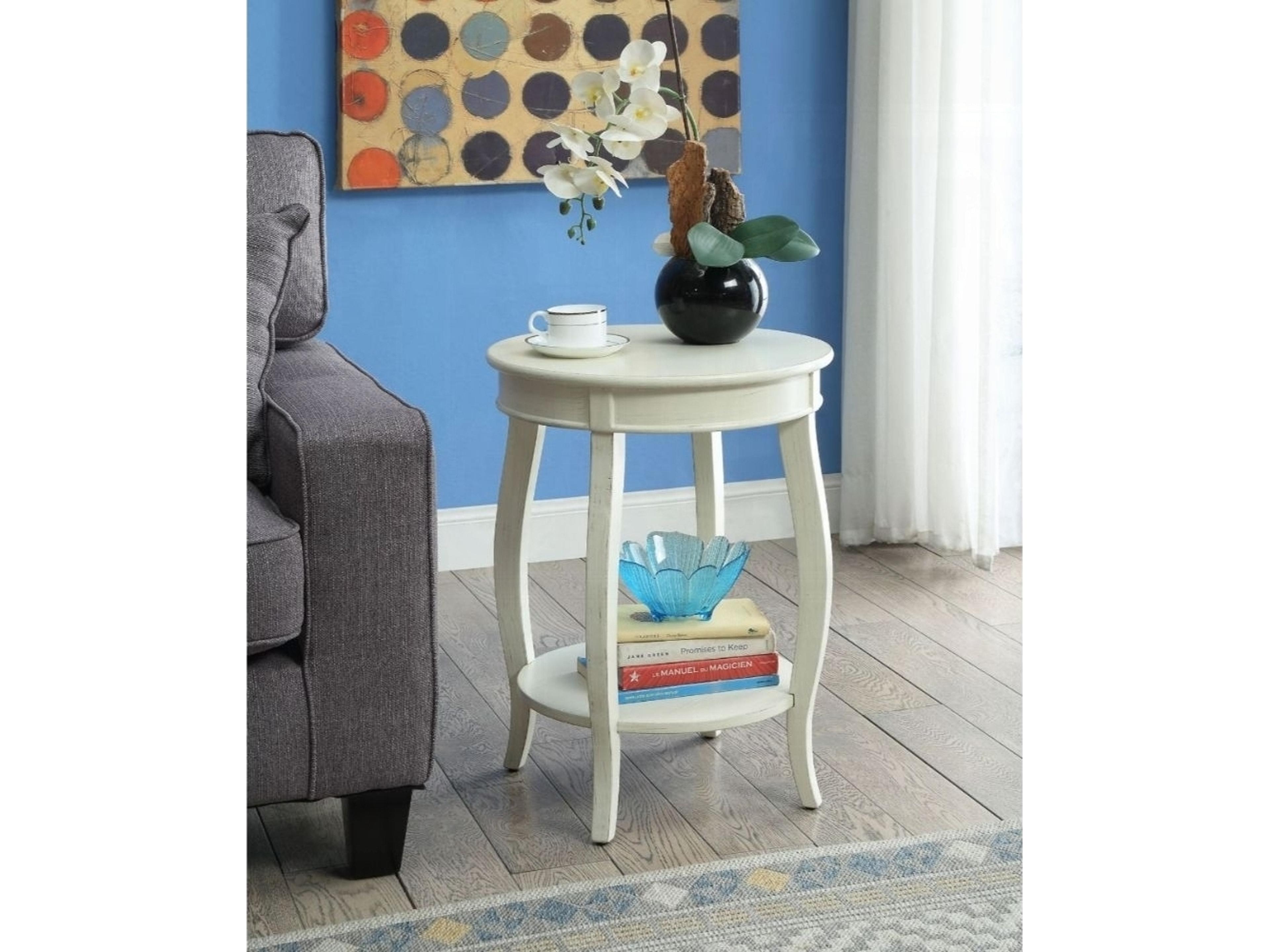 Acme Furniture Aberta Round Wood Antique White End Table