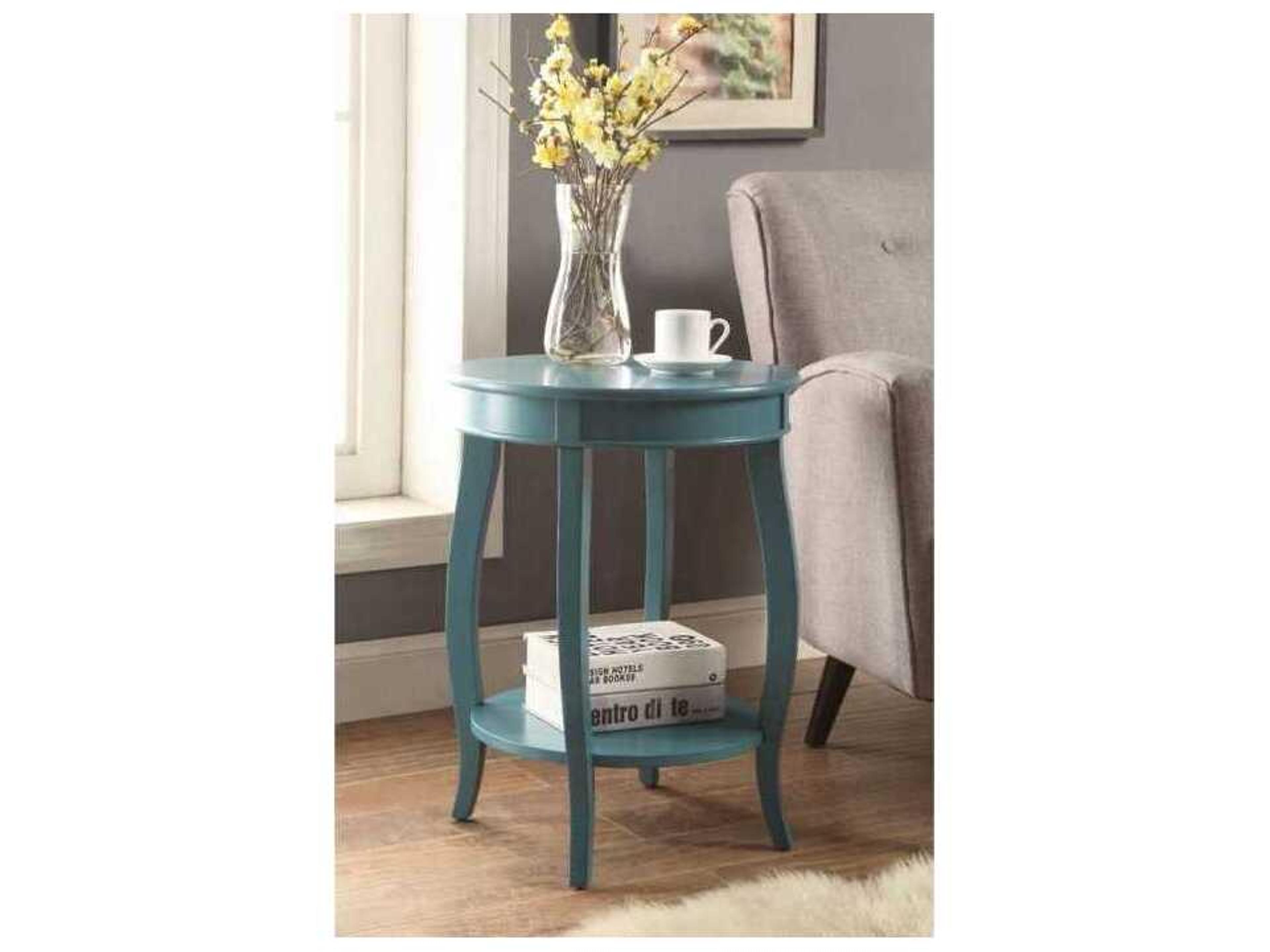 Acme Furniture Aberta Round Wood Teal End Table