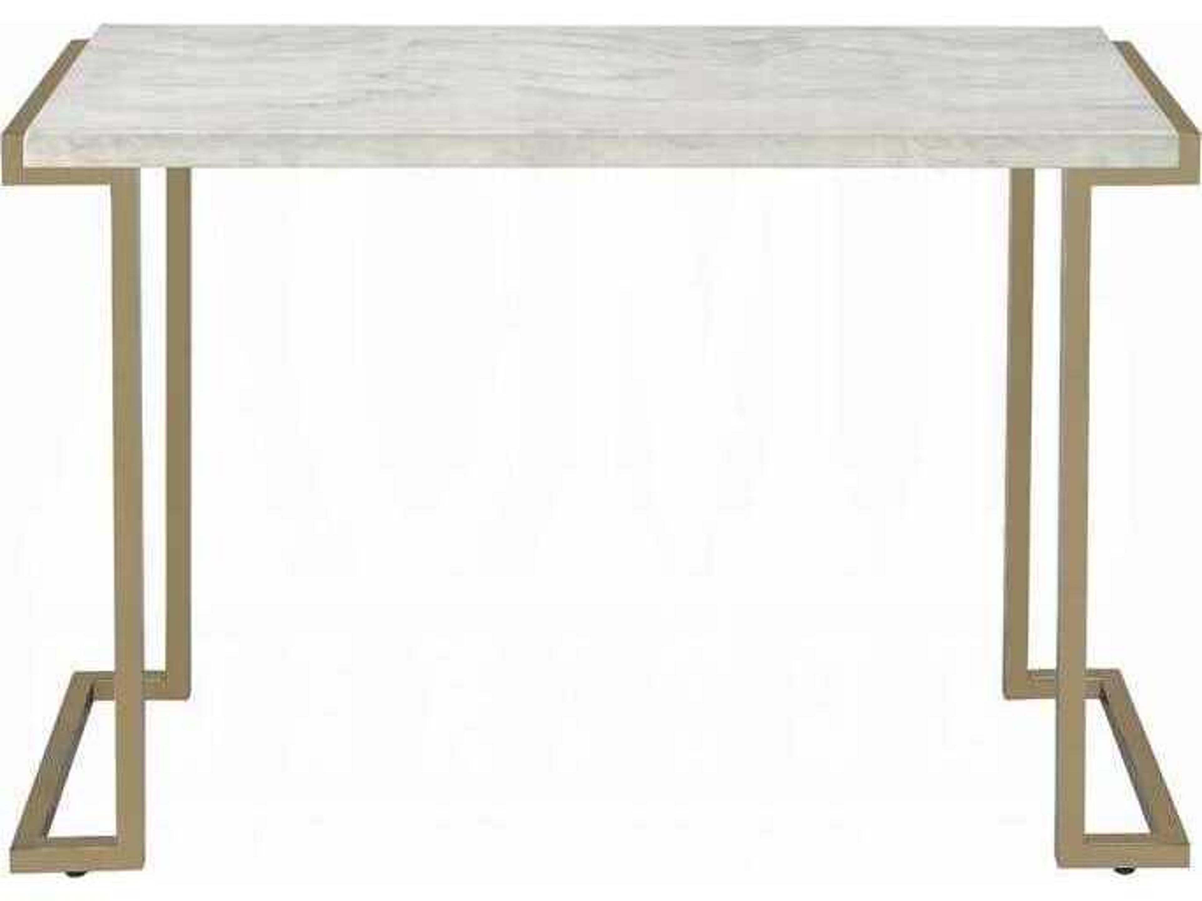 Acme Furniture Rectangular Faux Marble Engineered Stone Top Champagne Console Table
