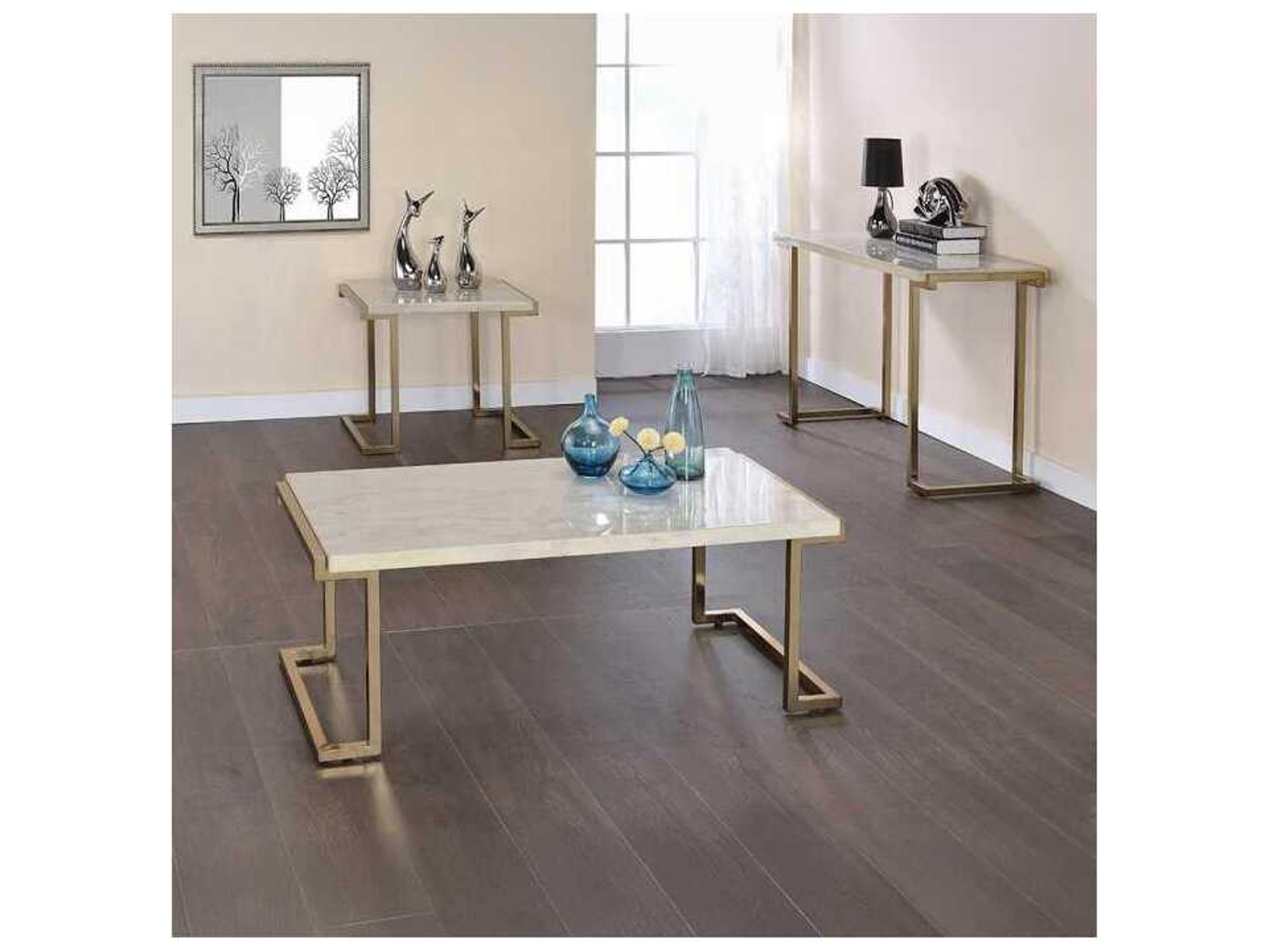 Acme Furniture Rectangular Faux Marble Engineered Stone Top Champagne Console Table