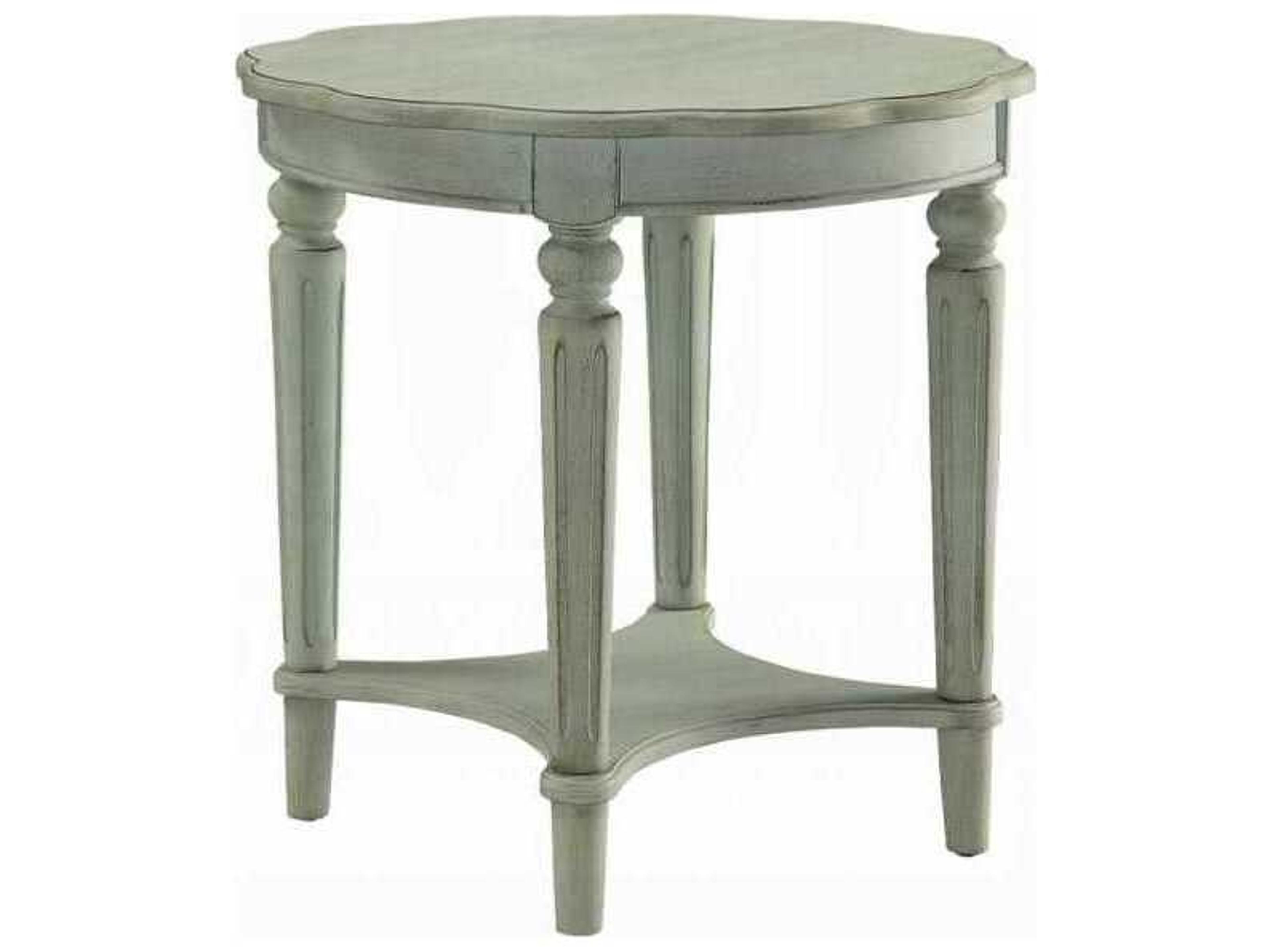Fordon Round Wood Antique Green End Table