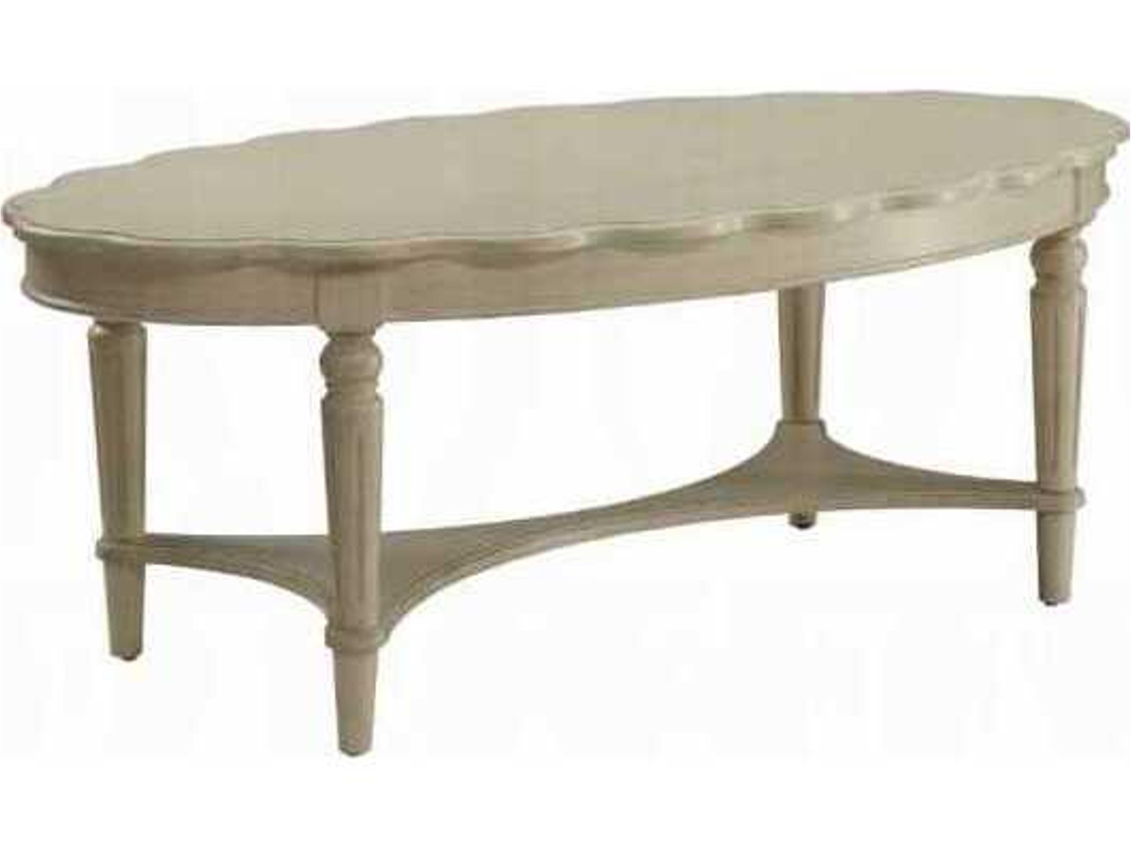Fordon Oval Coffee Table in Antique White with Scalloped Edge