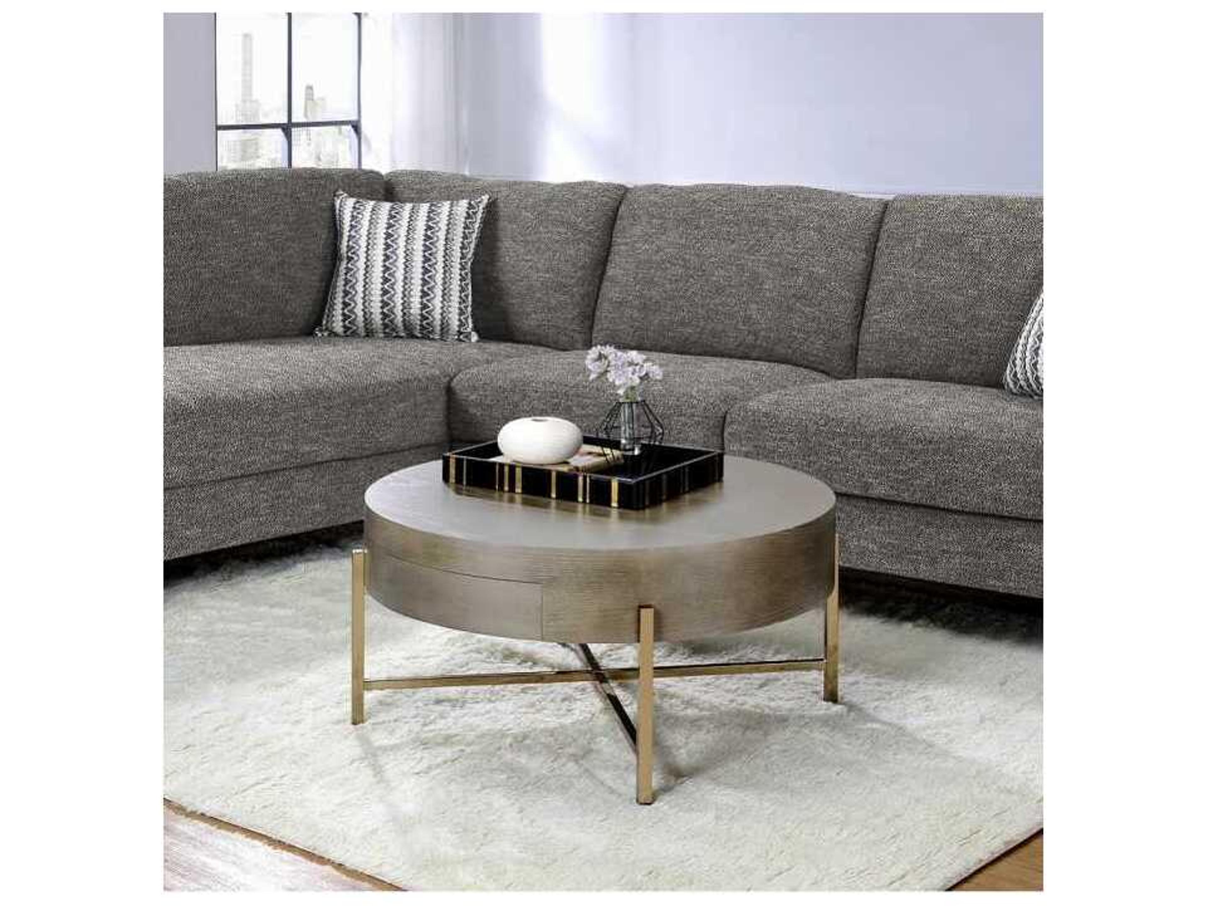 Acme Furniture Round Wood Light Brown Champagne Coffee Table