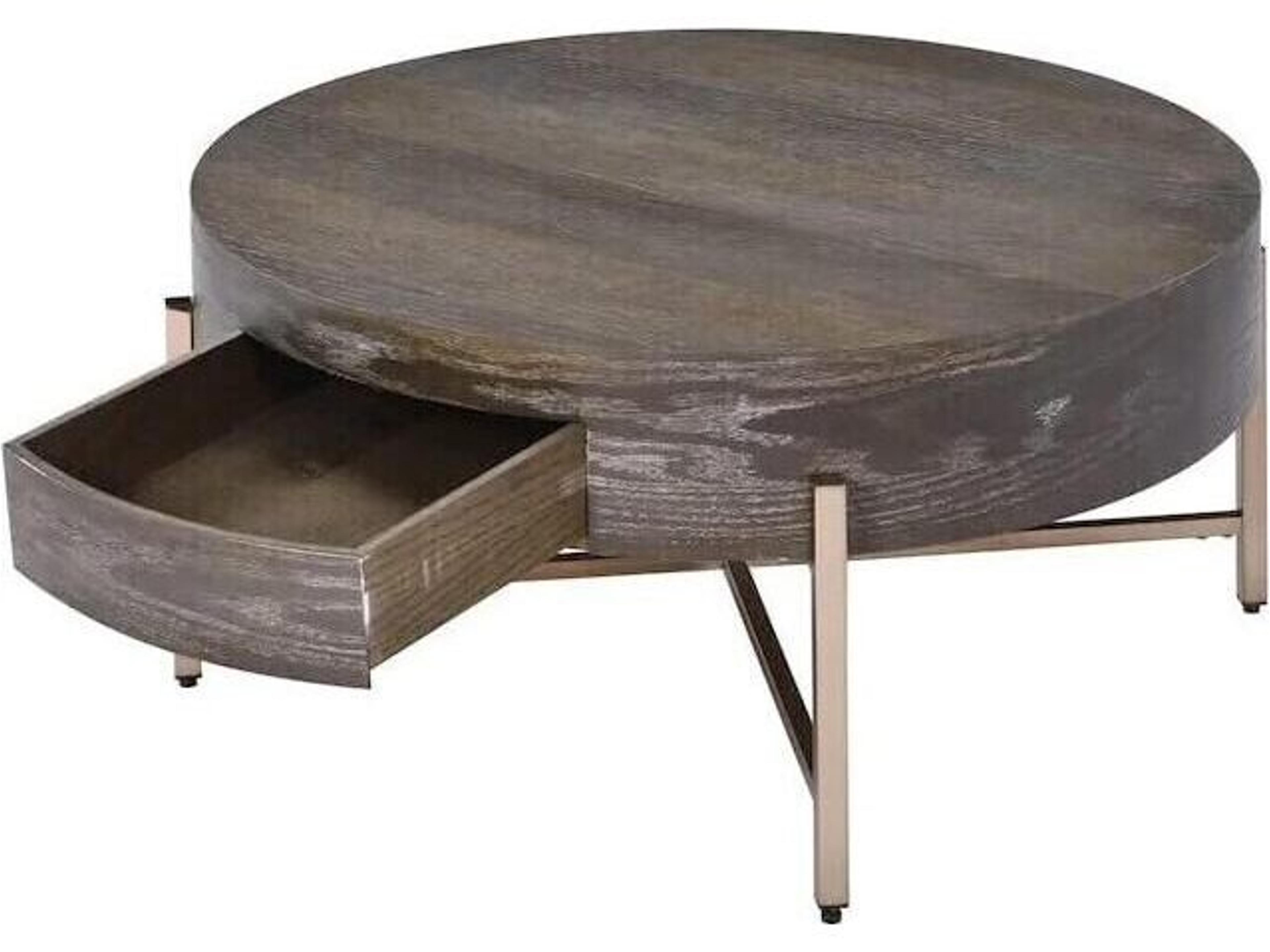 Acme Furniture Round Wood Light Brown Champagne Coffee Table