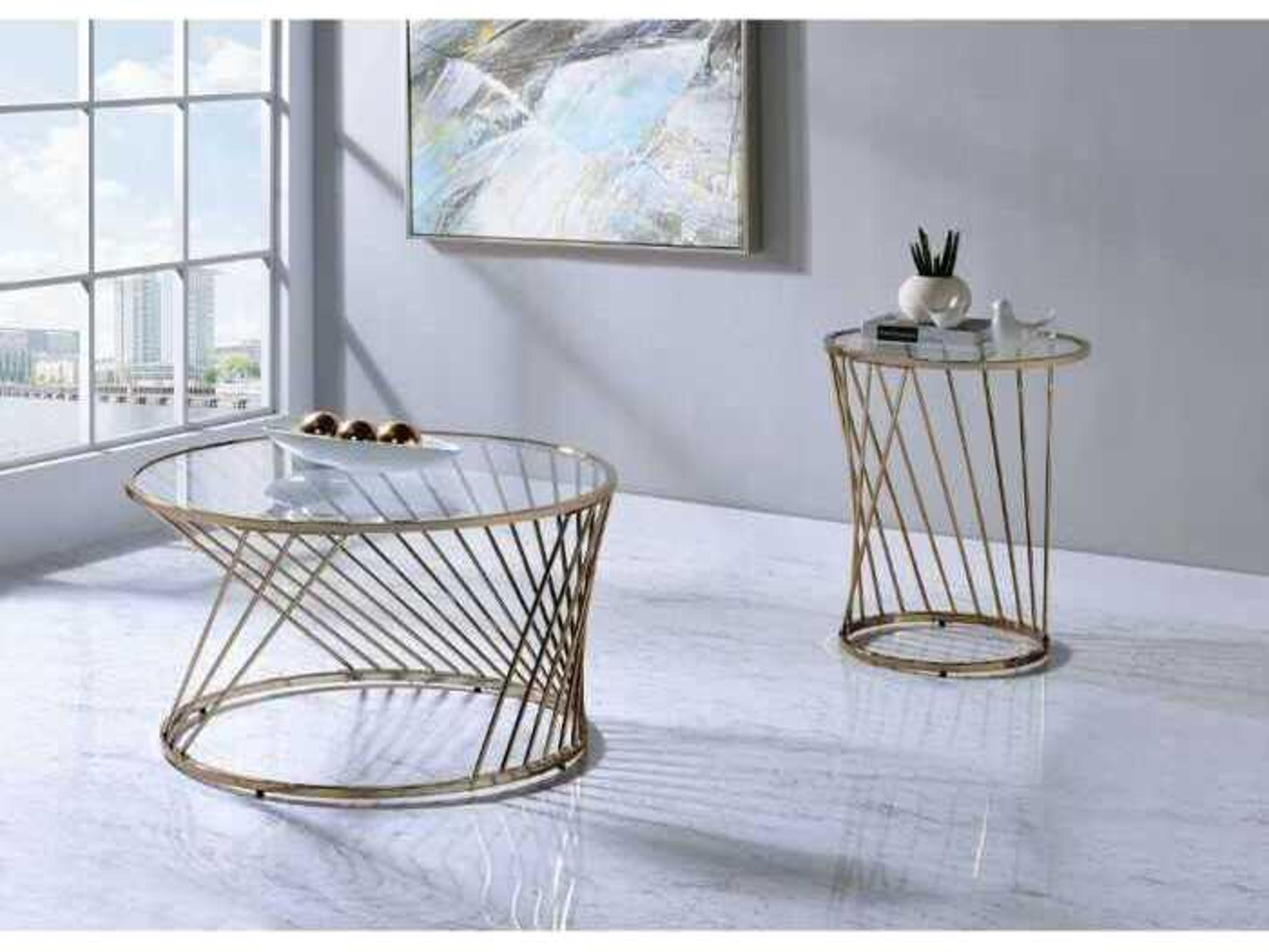 Acme Furniture Round Glass Champagne Coffee Table