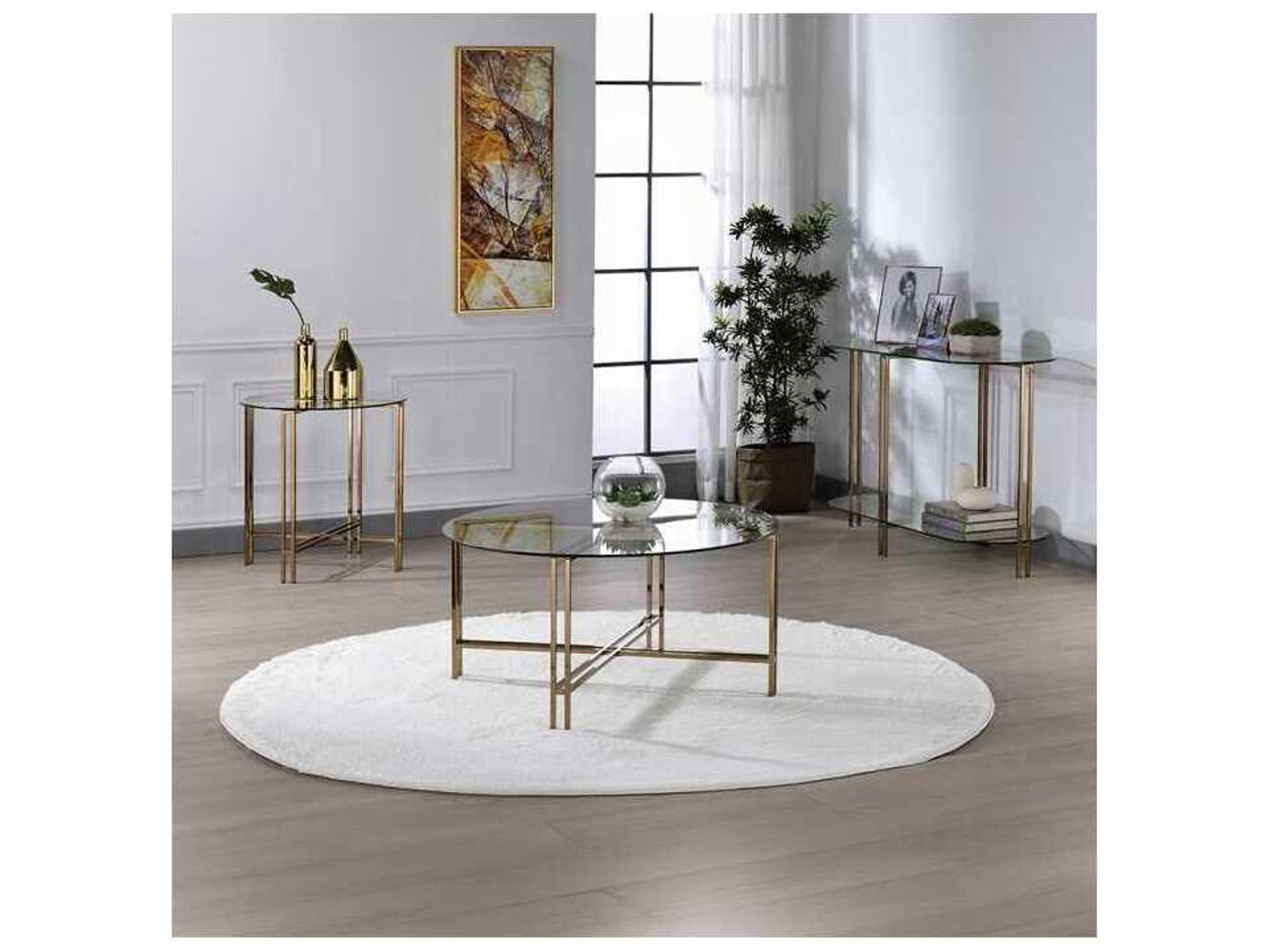 Acme Furniture Round Glass Champagne End Table