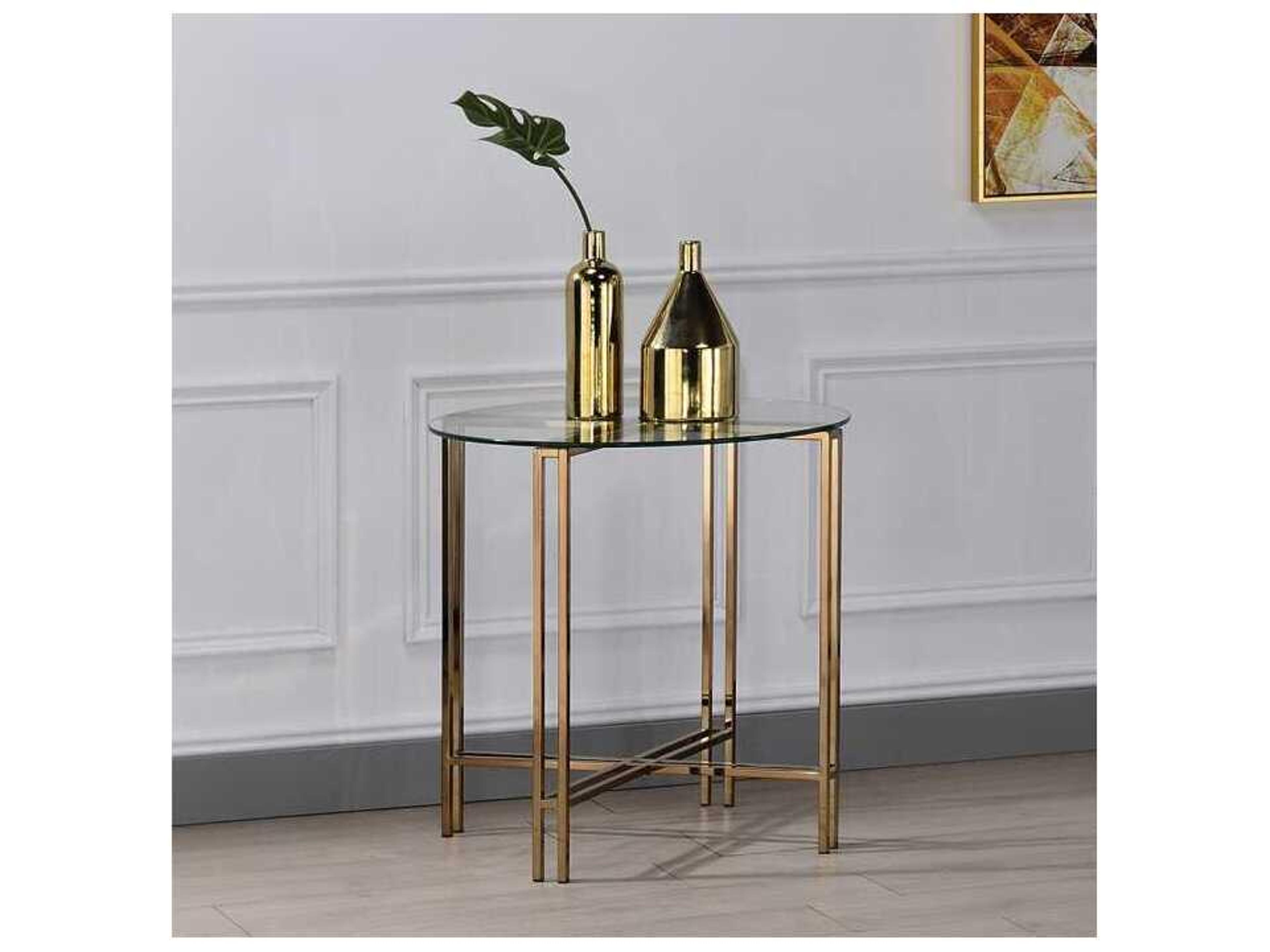 Acme Furniture Round Glass Champagne End Table
