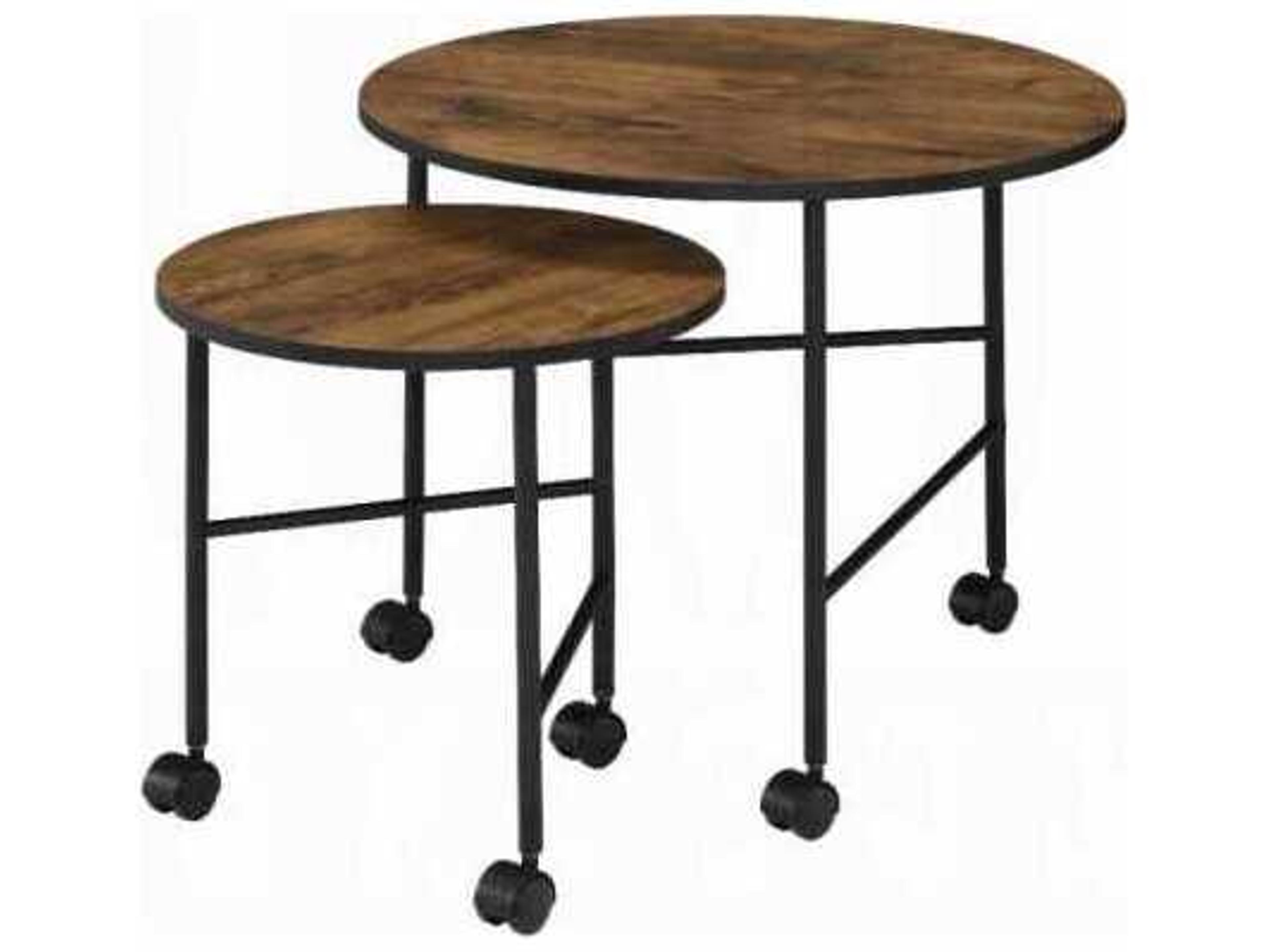 Oblis 2-Piece Round Nesting Table Set in Vintage Oak