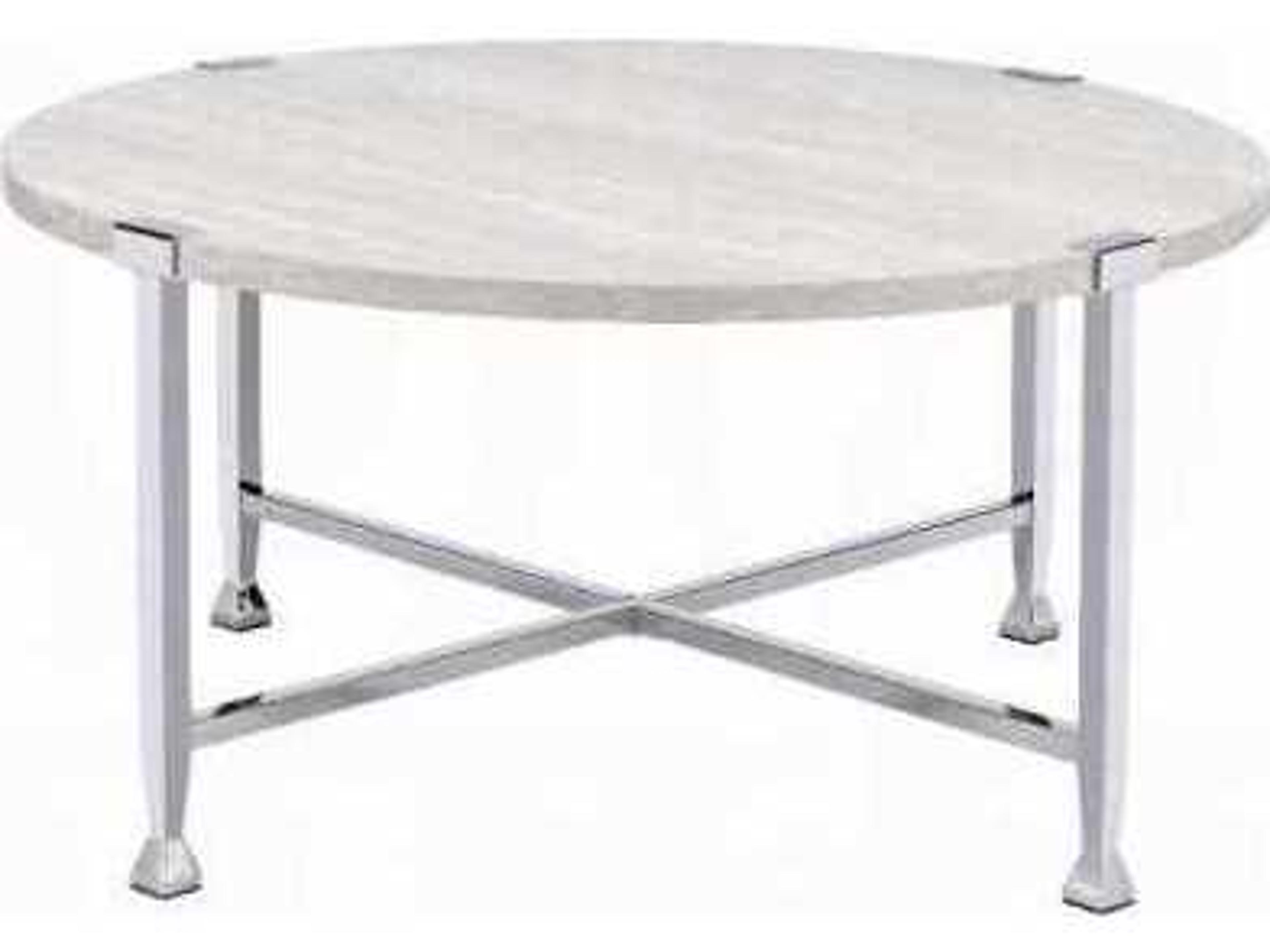 Acme Furniture Brecon Round Wood White Oak Chrome Coffee Table