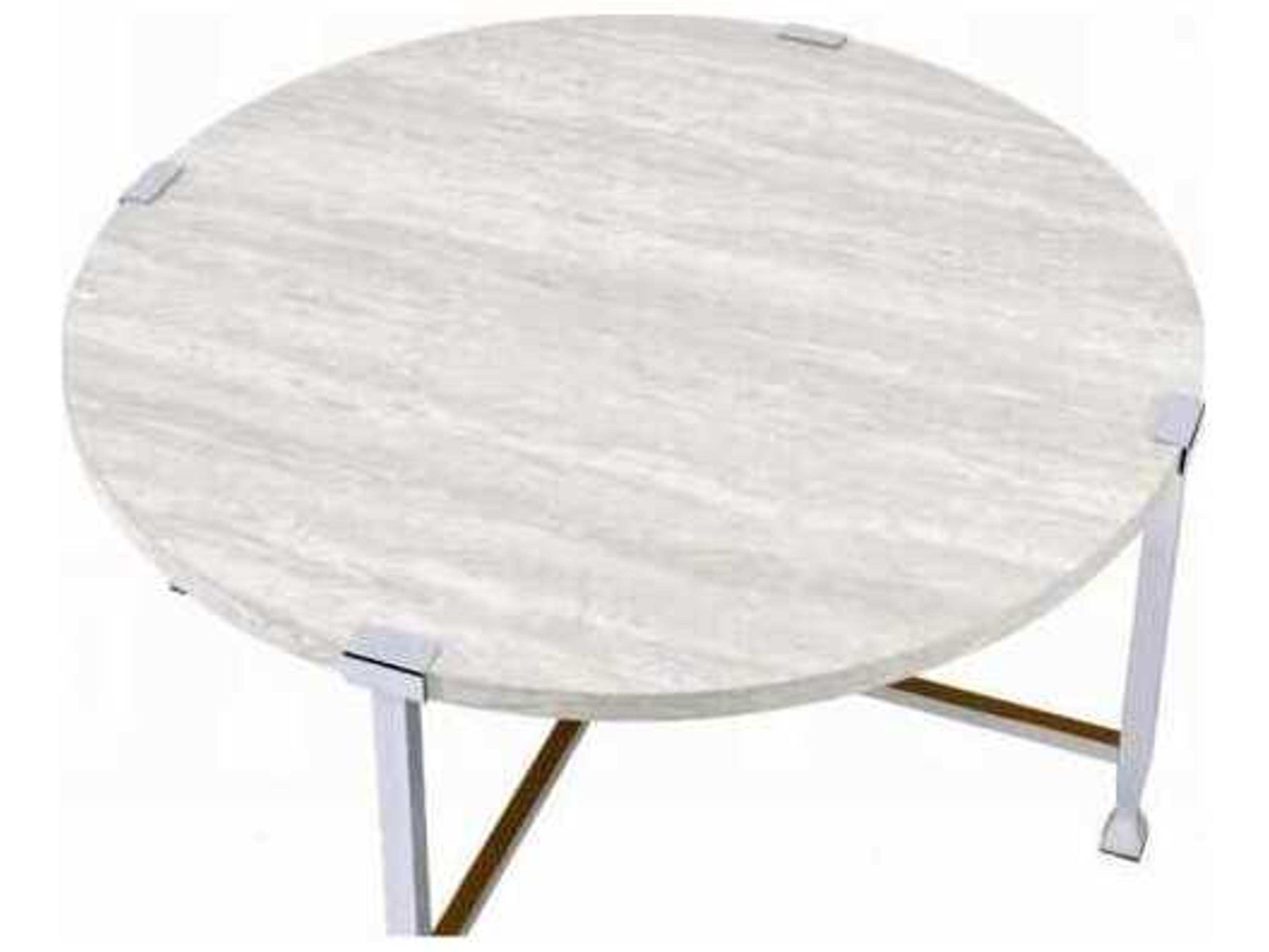 Acme Furniture Brecon Round Wood White Oak Chrome Coffee Table