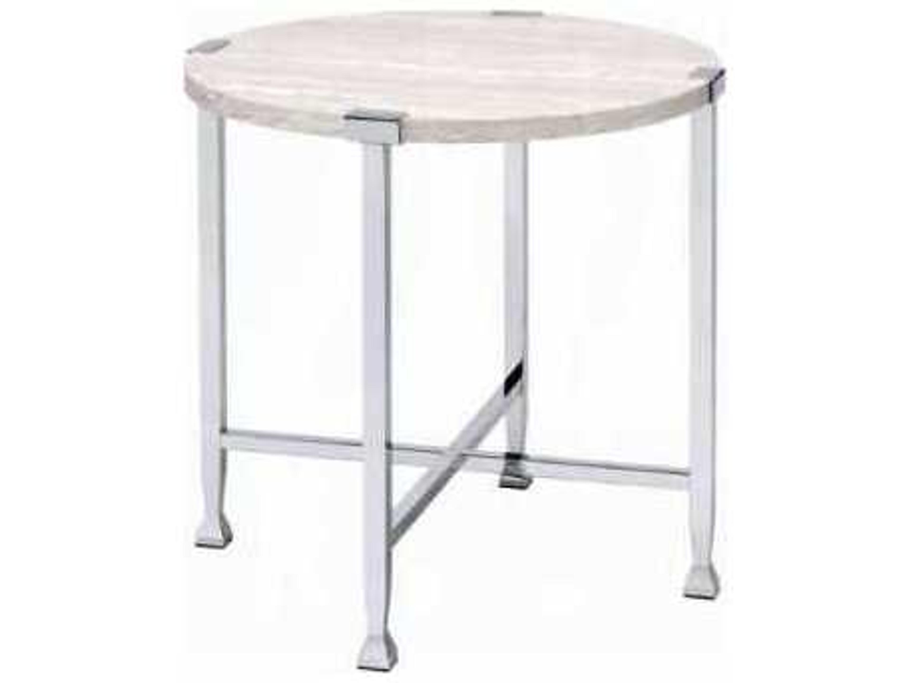 Brecon Round Wood White Oak Chrome End Table