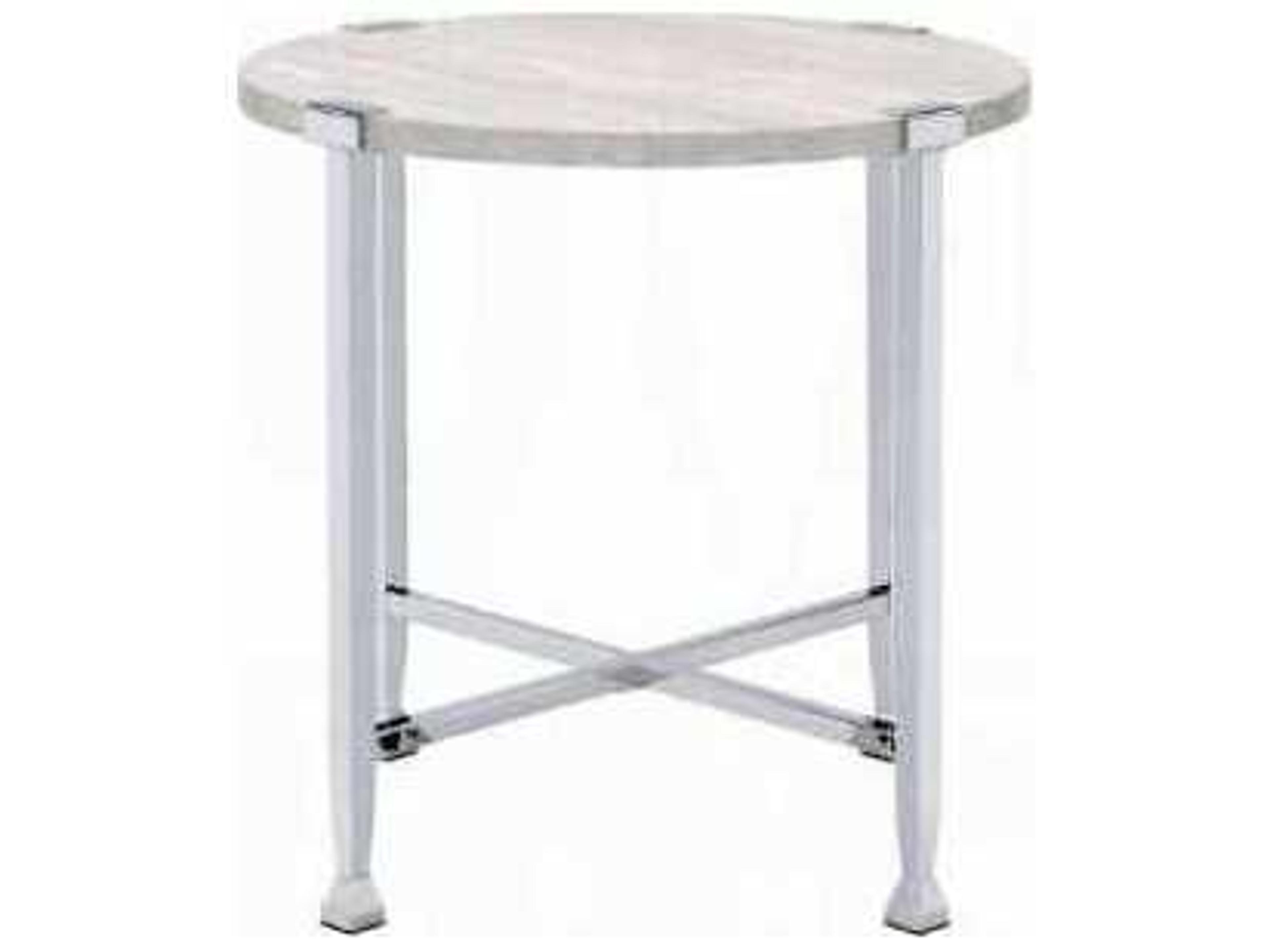 Acme Furniture Brecon Round Wood White Oak Chrome End Table