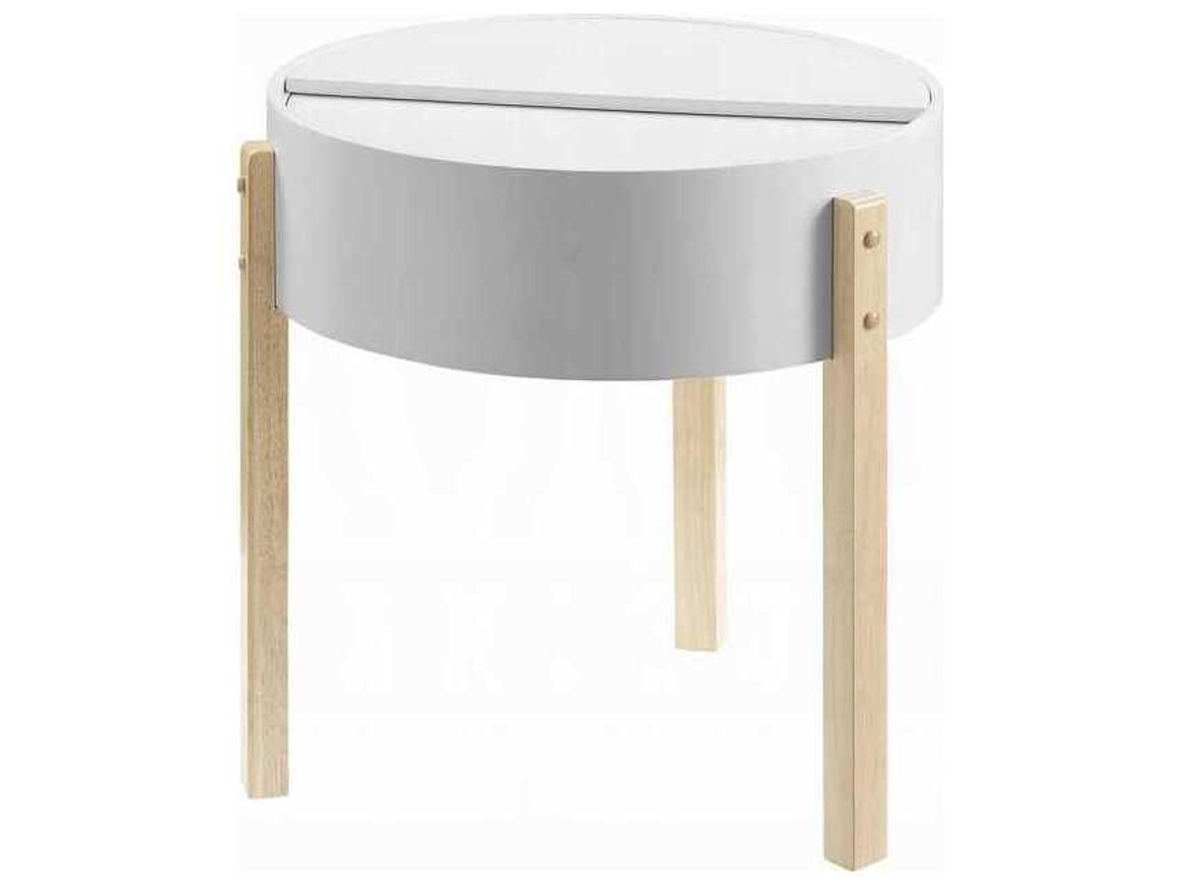 Round Wood White Natural End Table
