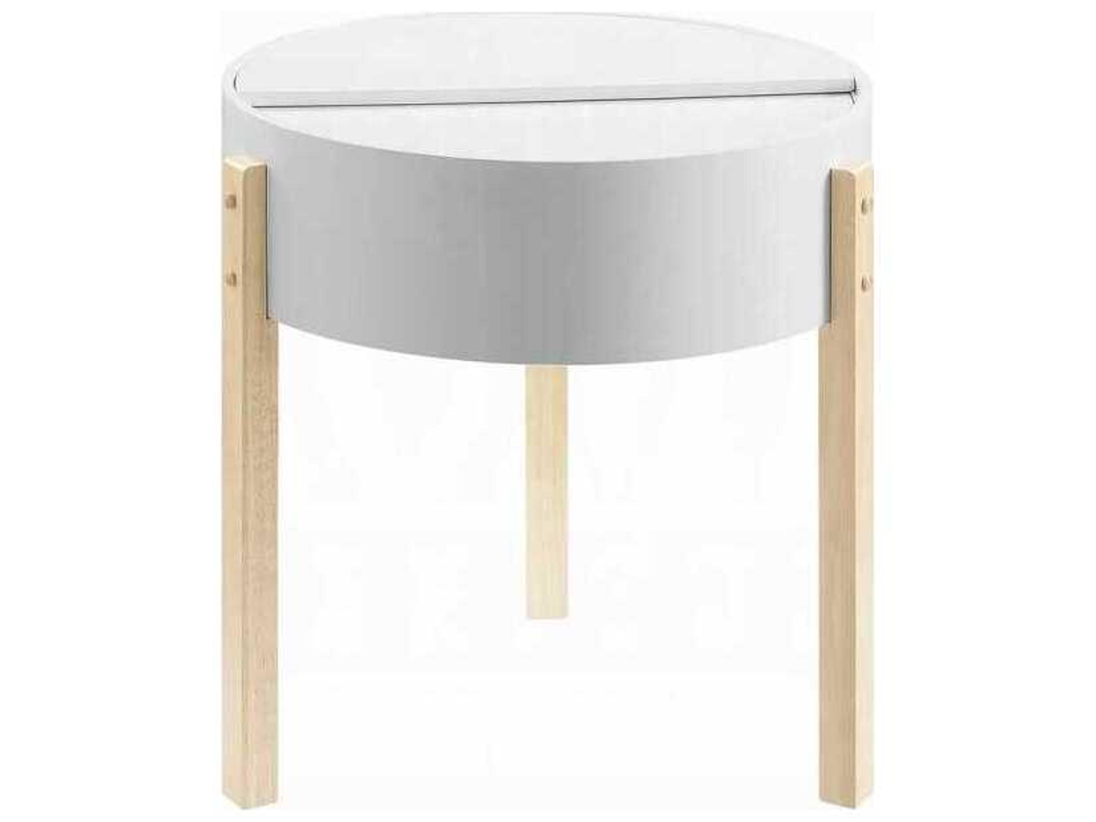 Acme Furniture Round Wood White Natural End Table