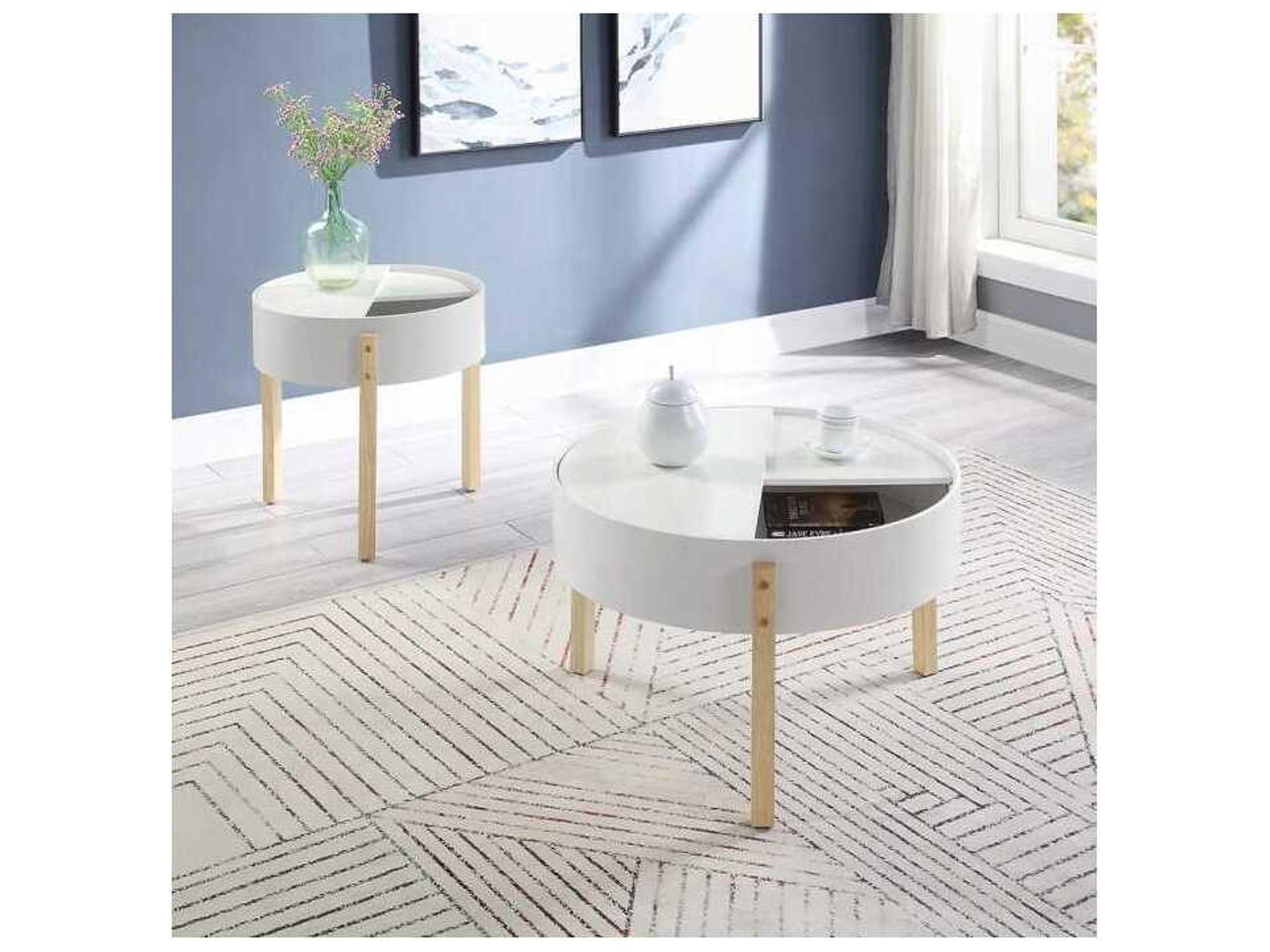 Acme Furniture Round Wood White Natural End Table