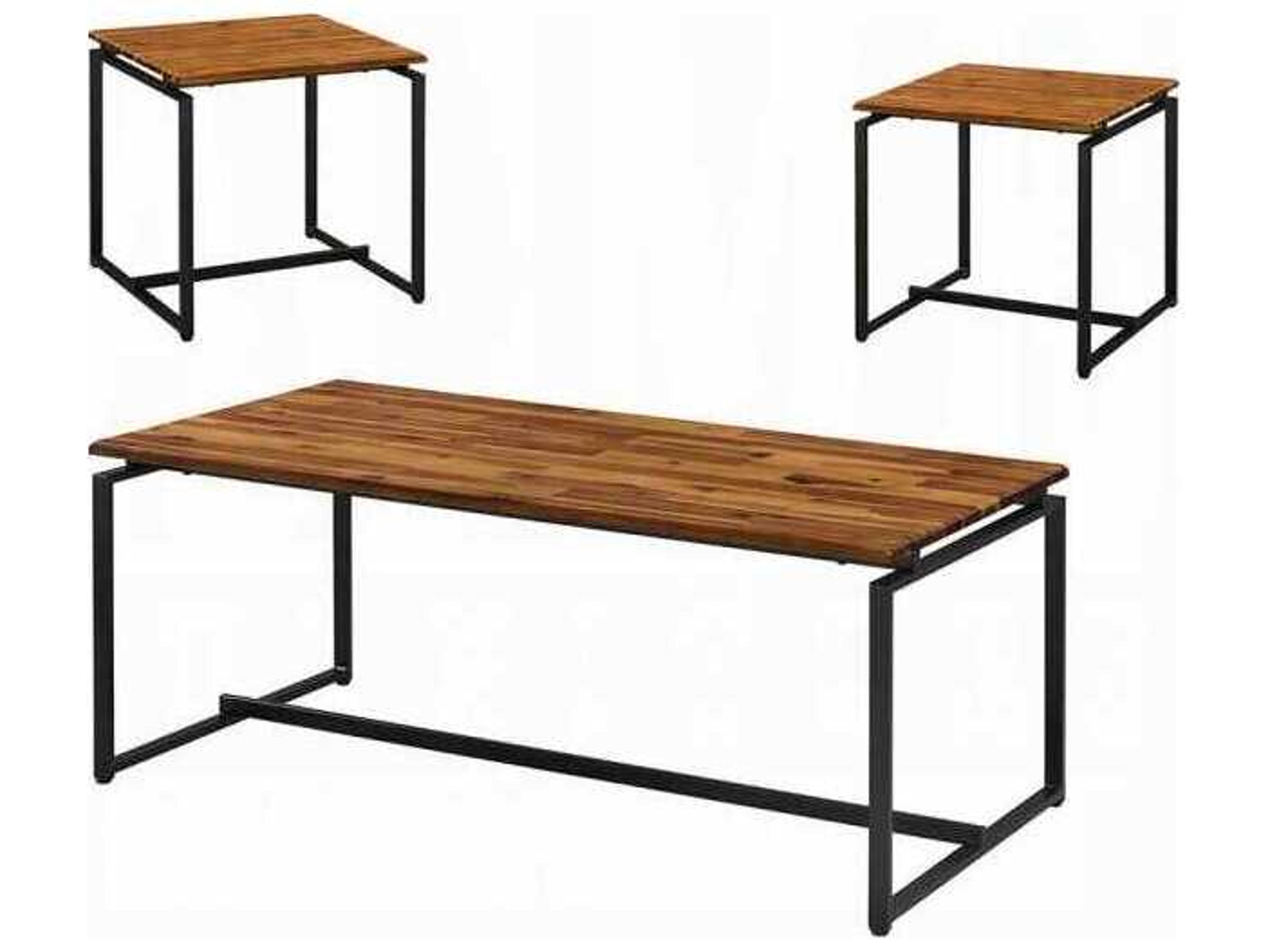 Jurgen Rectangular Wood Oak Black Coffee and End Table Set