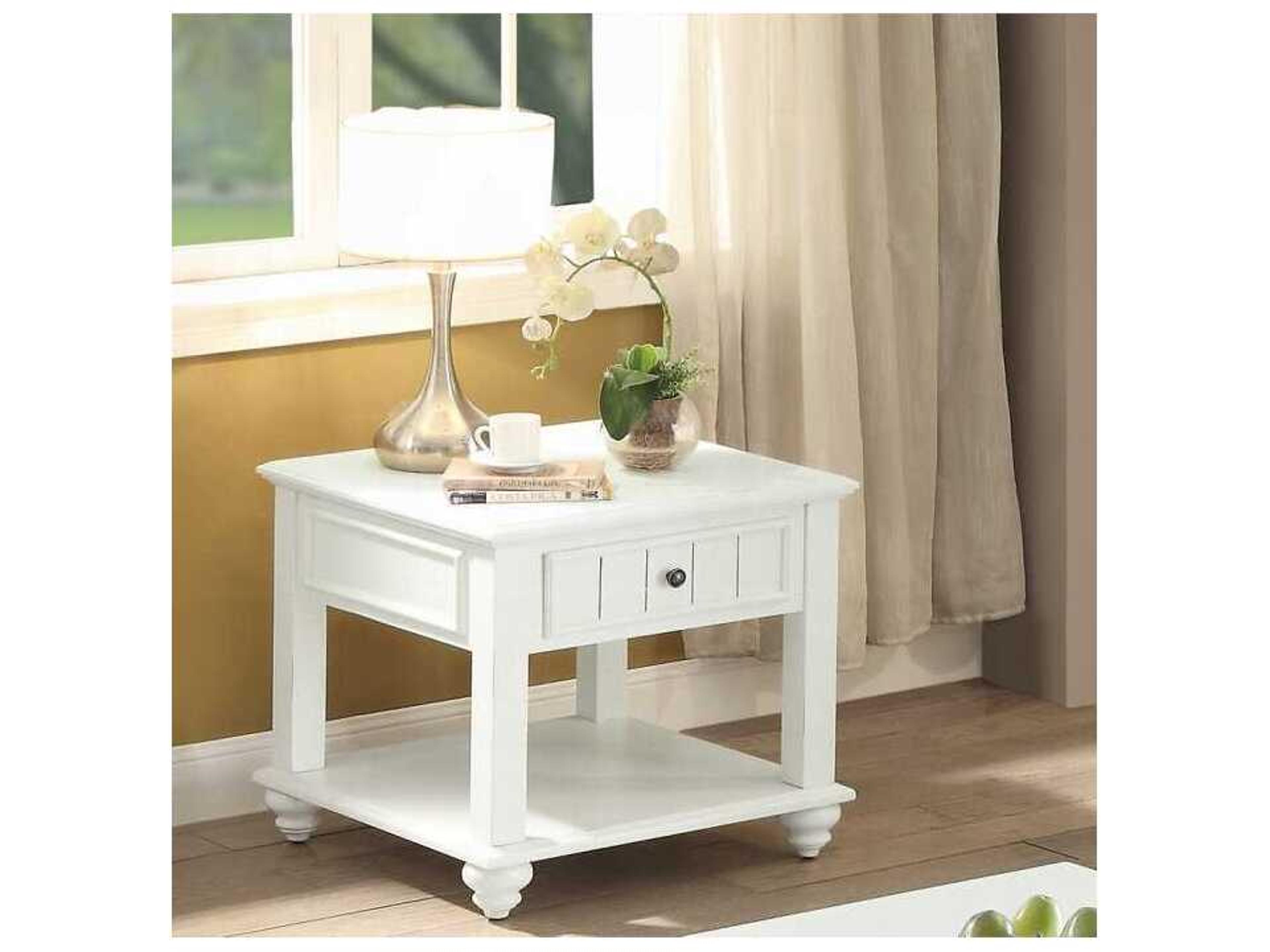 Acme Furniture Natesa Square Wood White Washed End Table