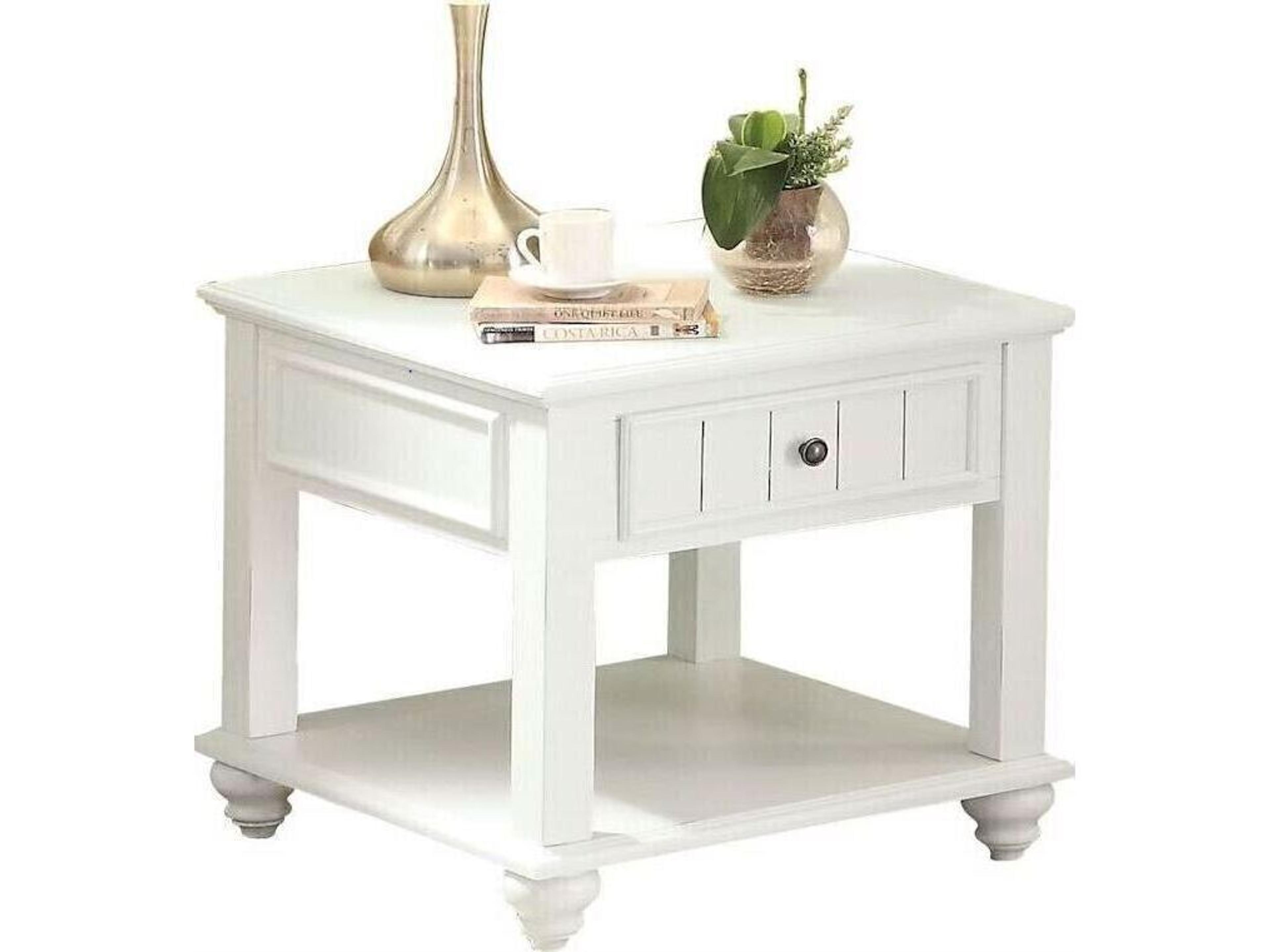 Natesa Square Wood White Washed End Table