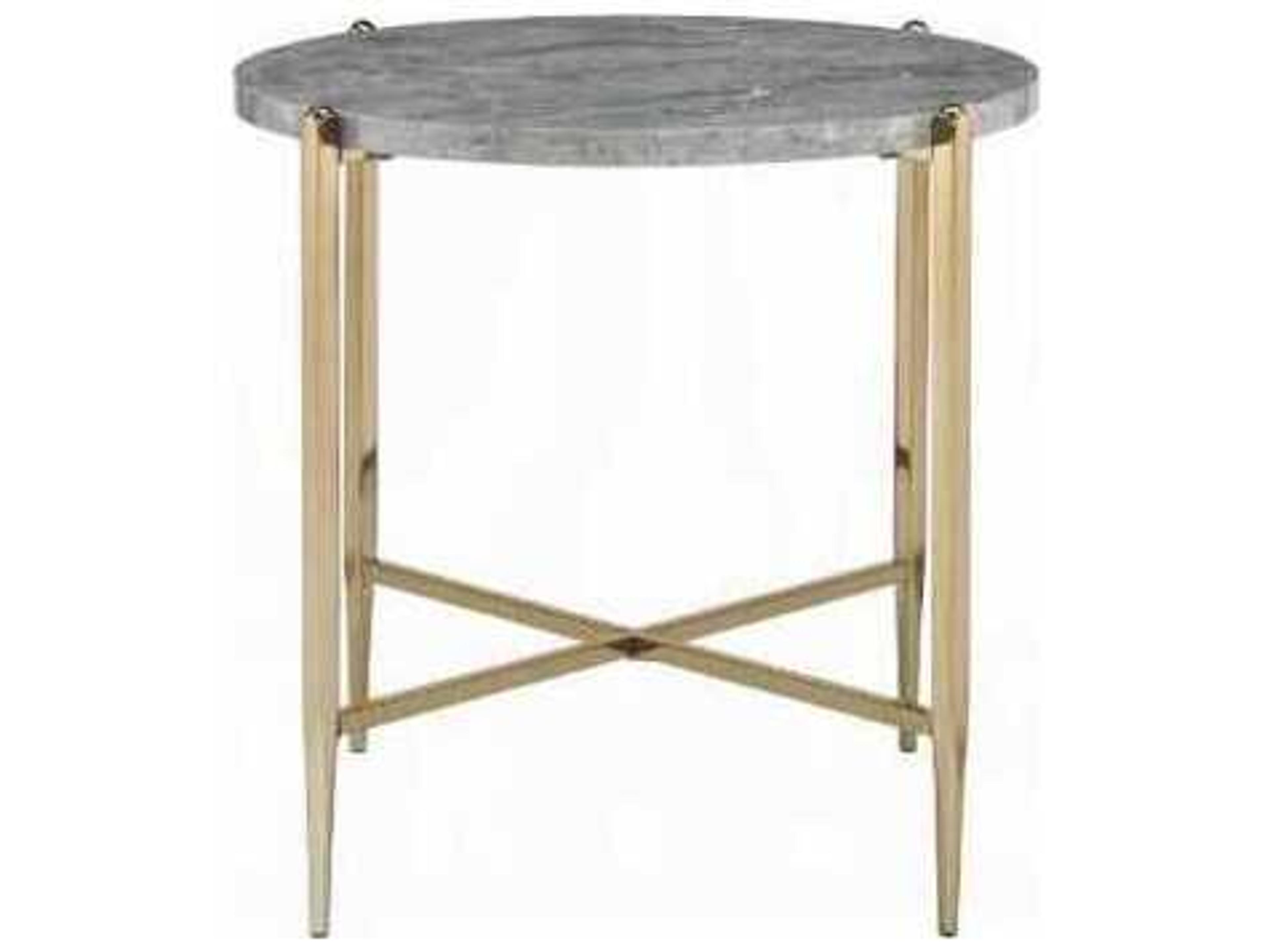 Acme Furniture Round Faux Marble Engineered Stone Top Champagne End Table