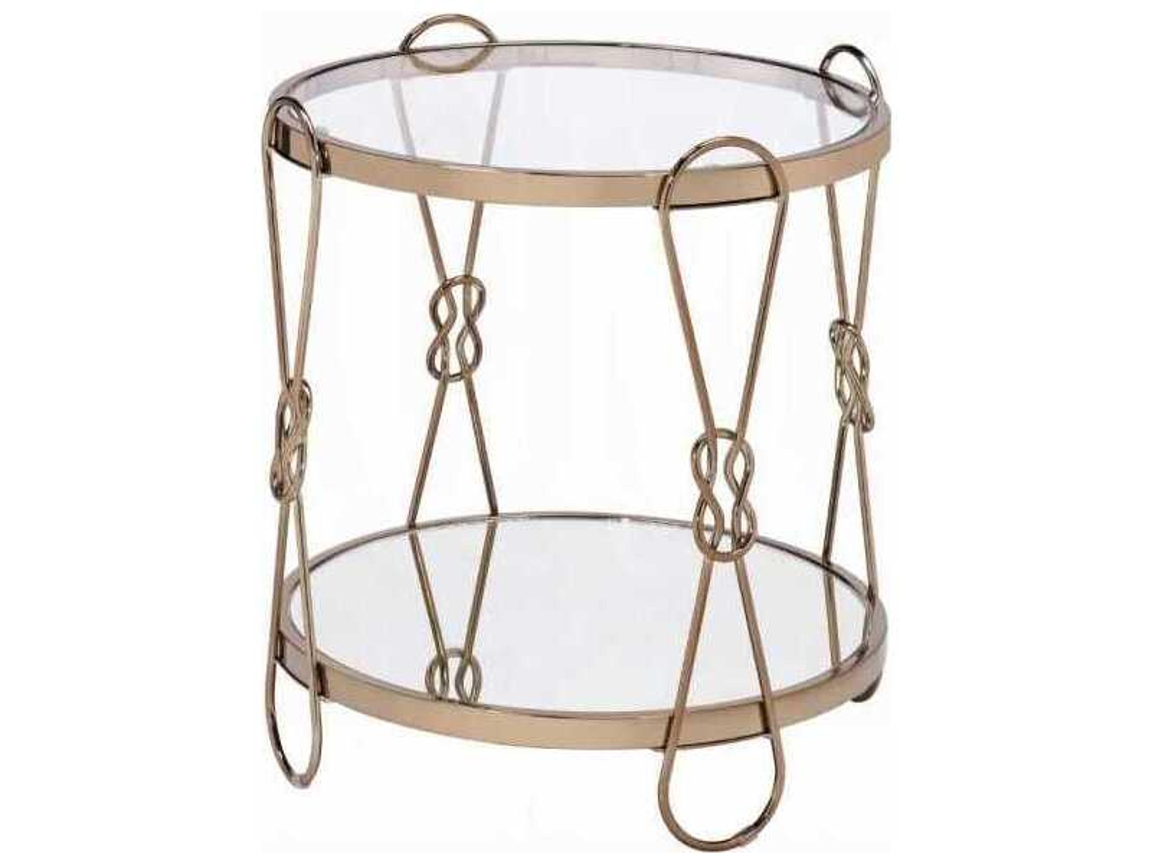 Zekera Round Glass Champagne Mirrored End Table