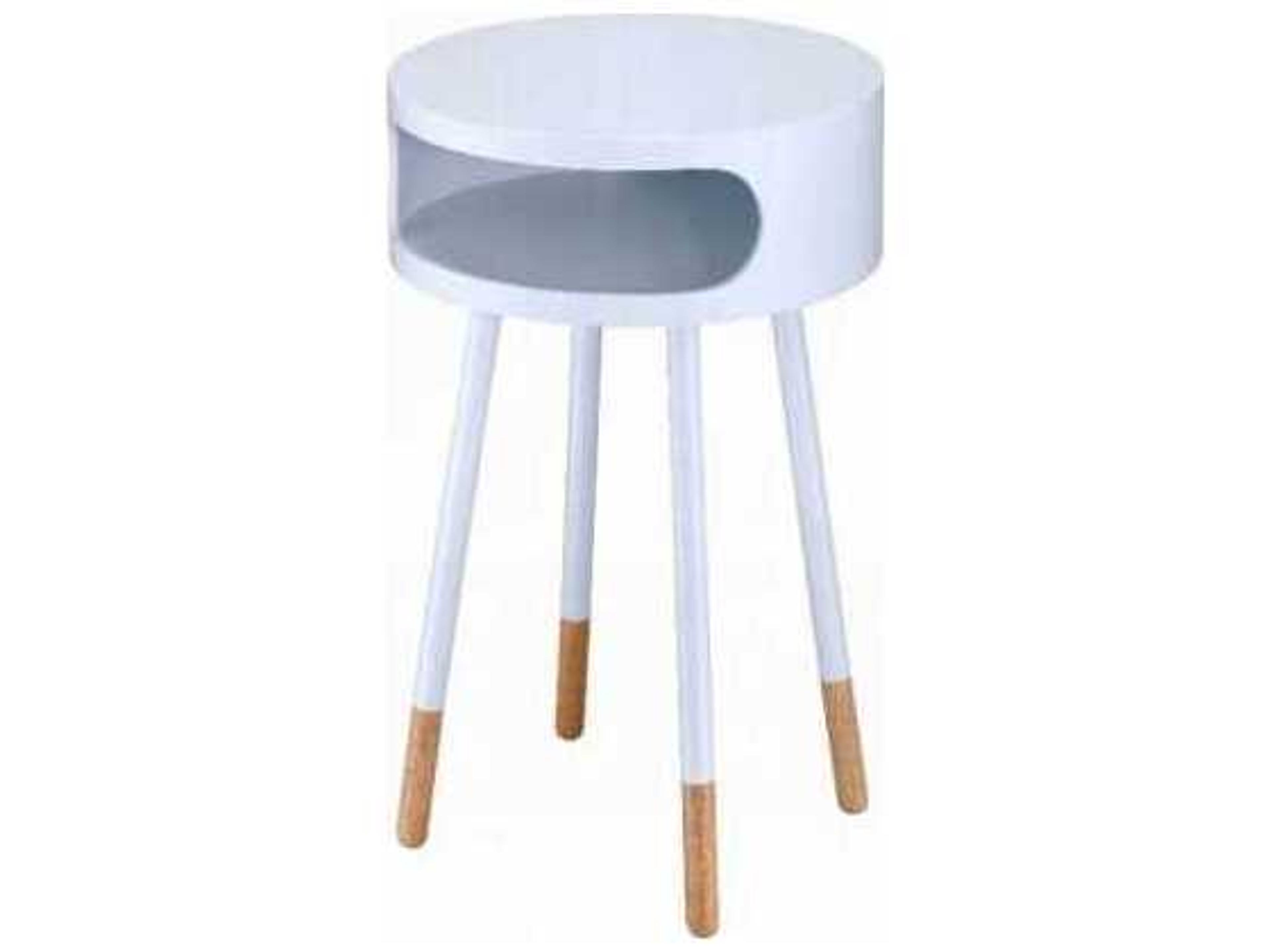 Round Wood White Natural End Table
