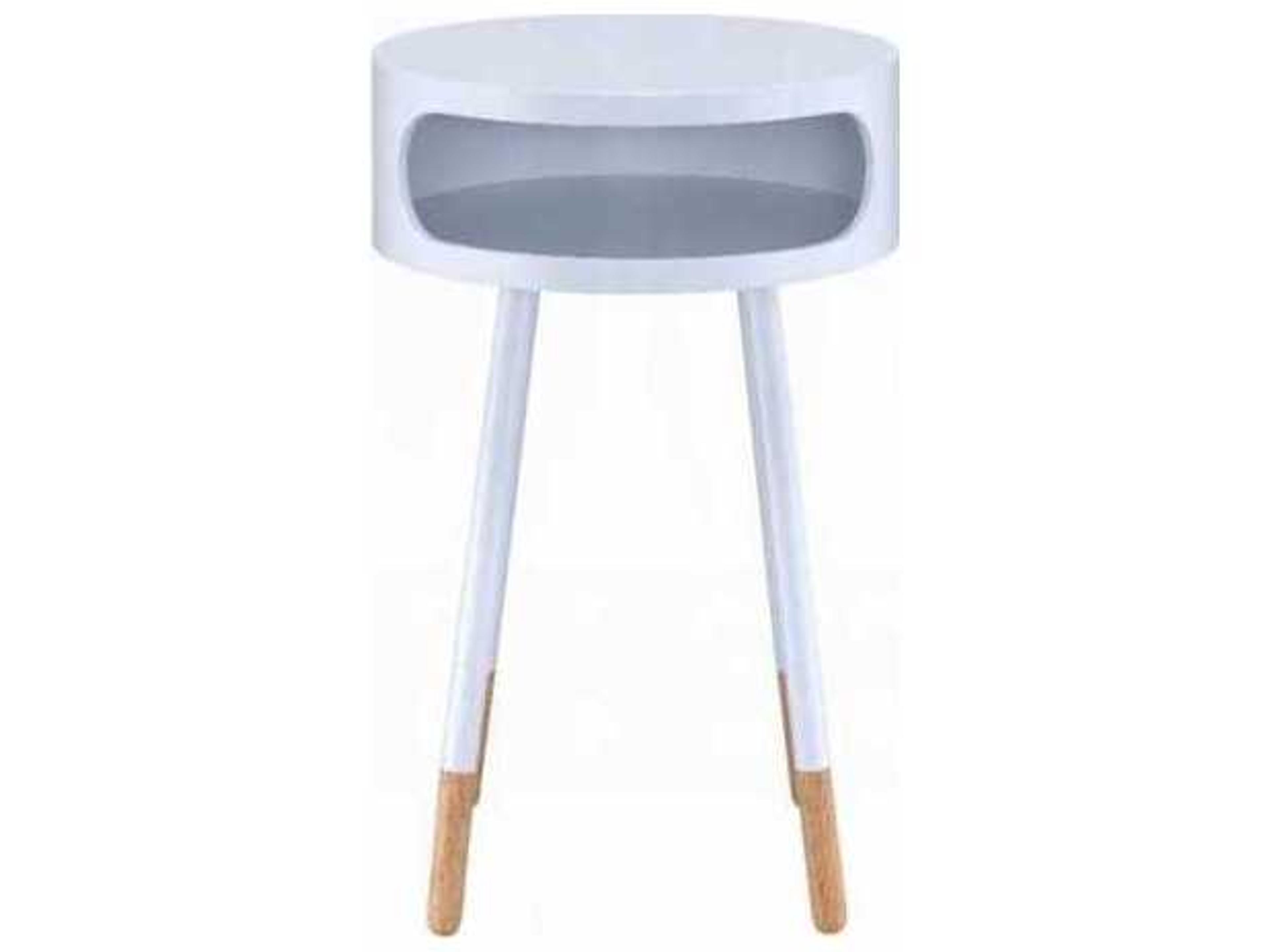 Acme Furniture Round Wood White Natural End Table