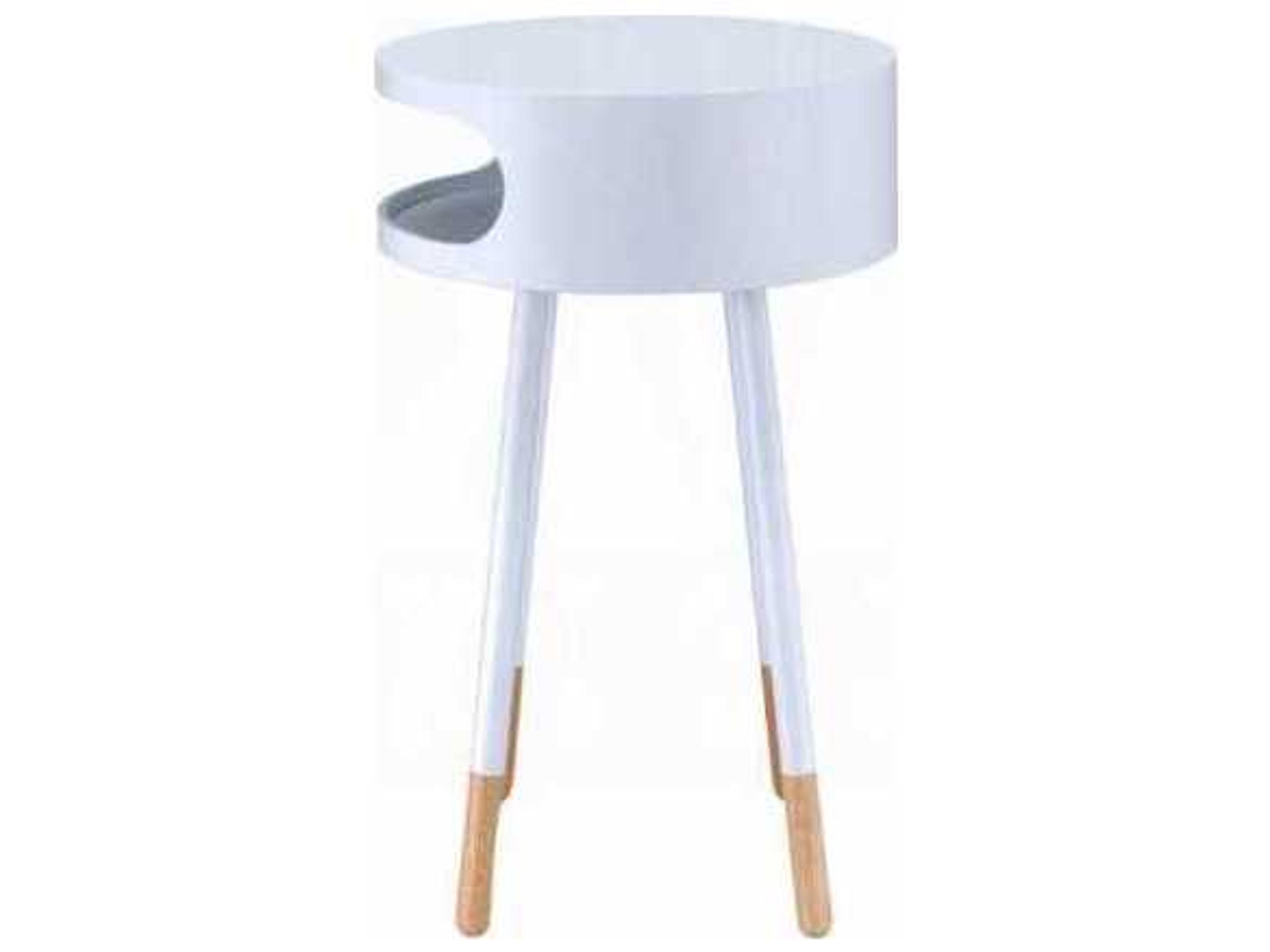 Acme Furniture Round Wood White Natural End Table