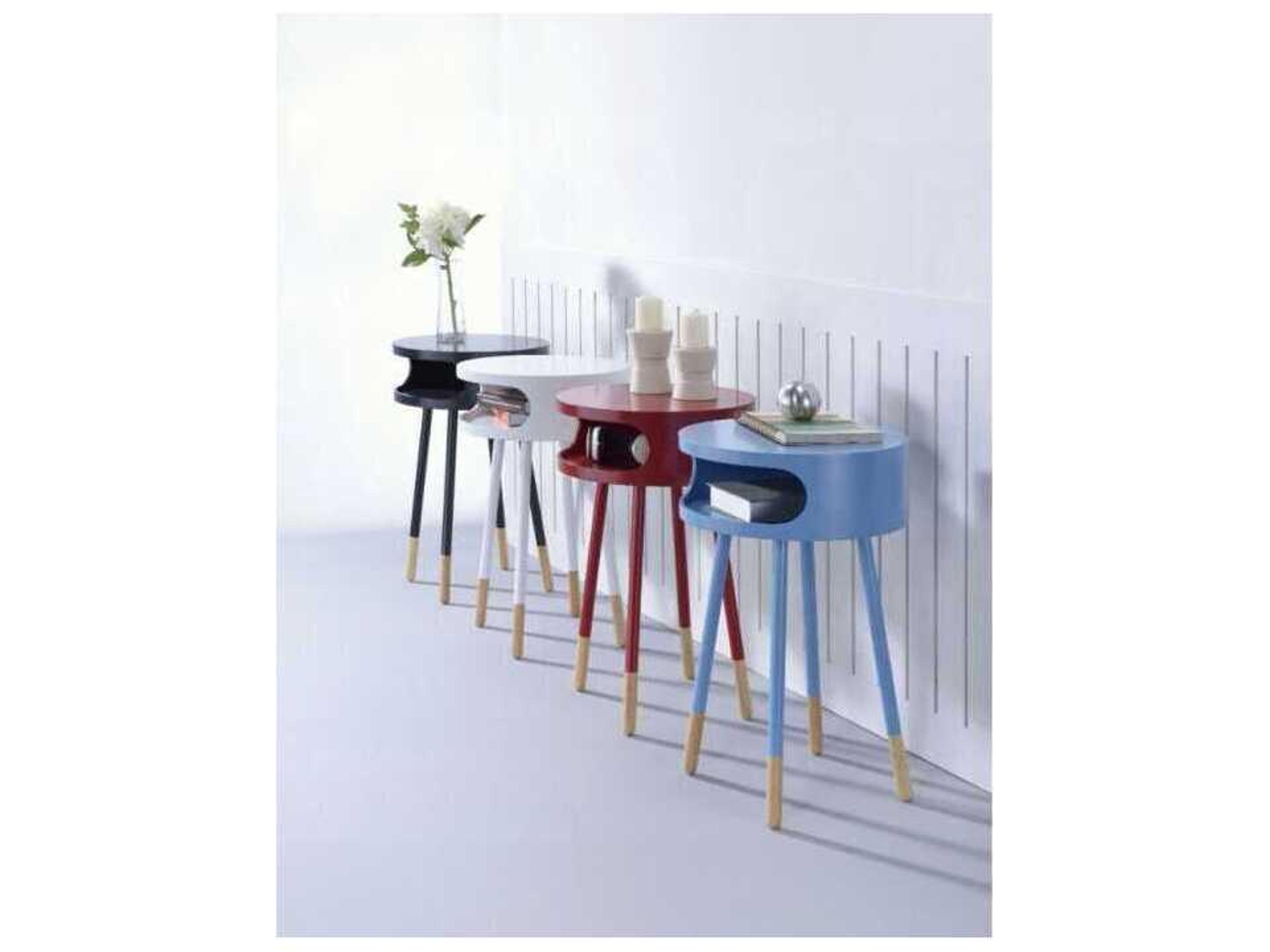 Acme Furniture Round Wood White Natural End Table